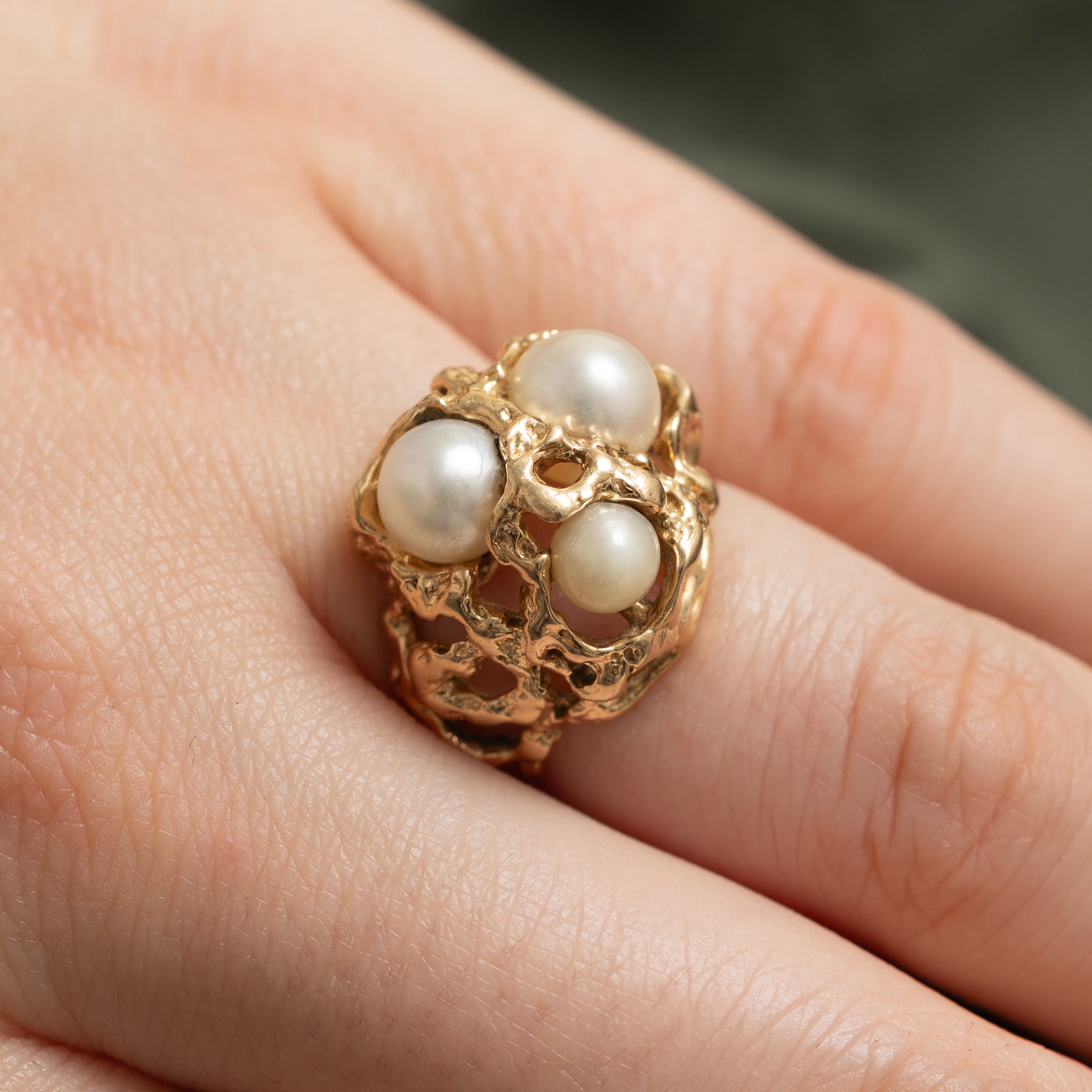 Three Stone Pearl Abstract Ring | SZ 6.25