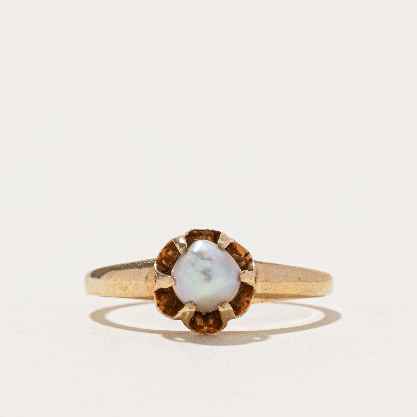 Belcher Set Solitaire Pearl Ring | SZ 6.75