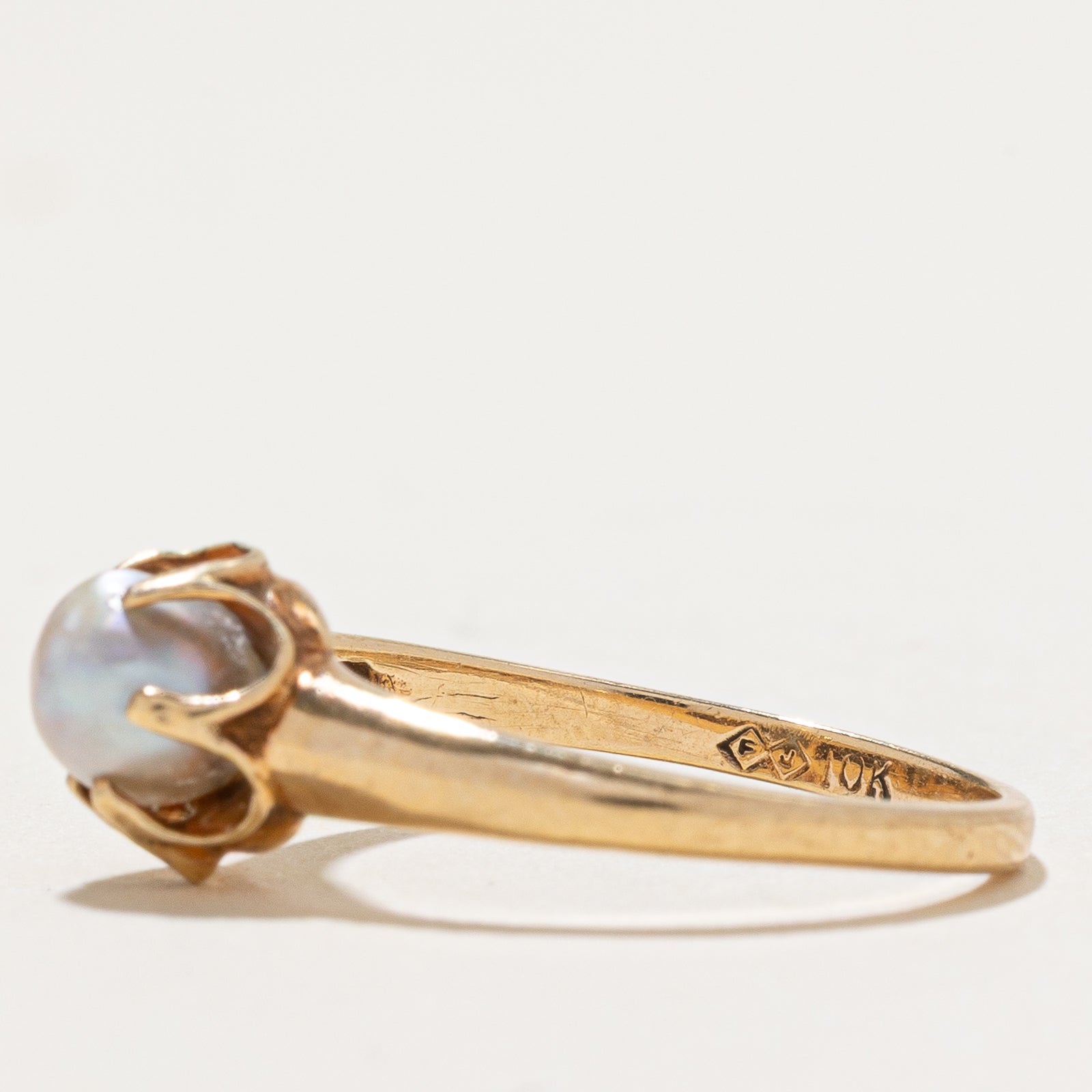 Belcher Set Solitaire Pearl Ring | SZ 6.75
