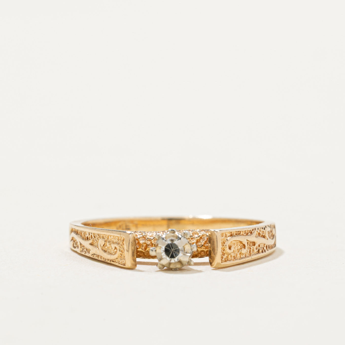 14K High Set Diamond Textured Ring | 0.025ct | SZ 5.25