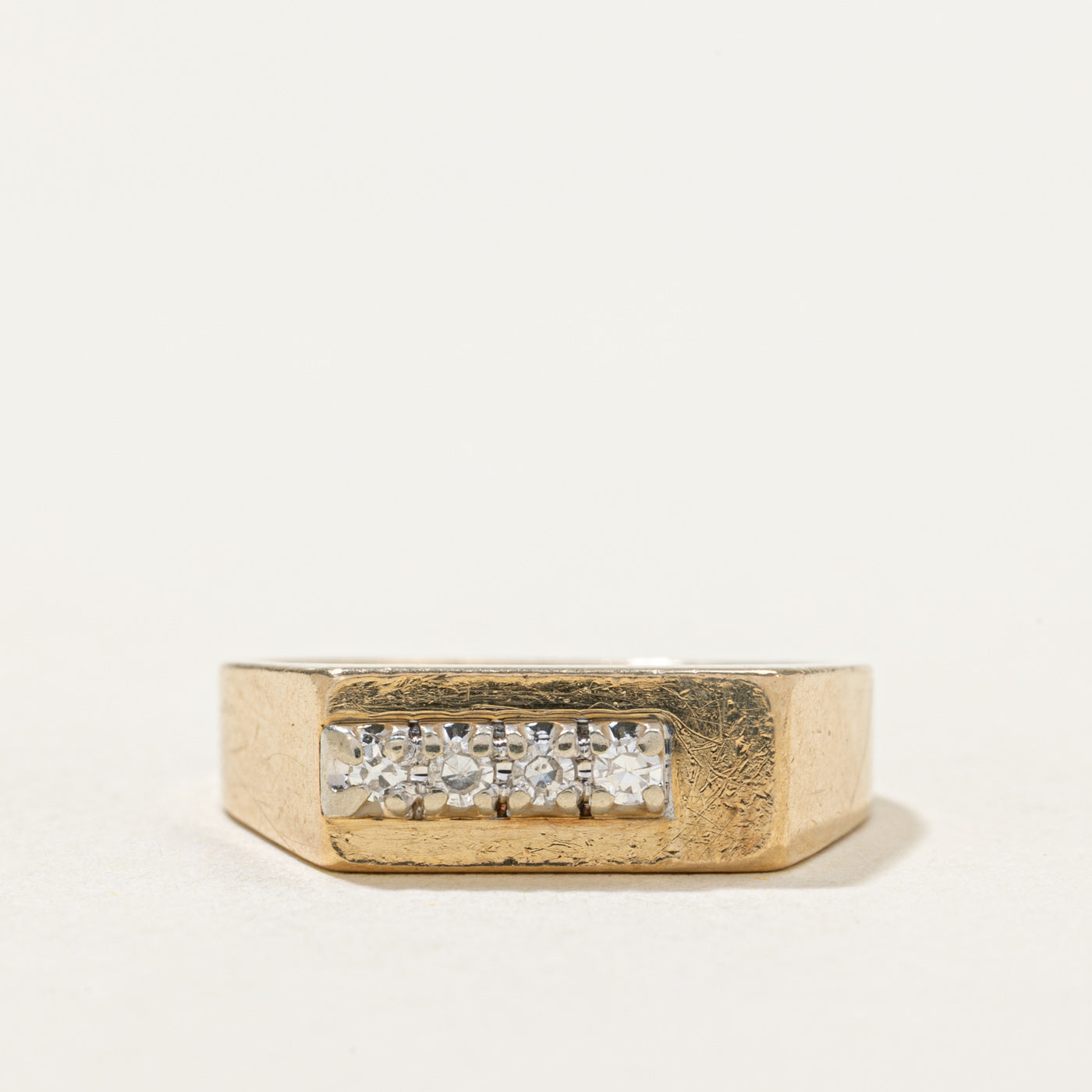 10K Four Stone Diamond Signet Ring | 0.06ctw | SZ 6.25