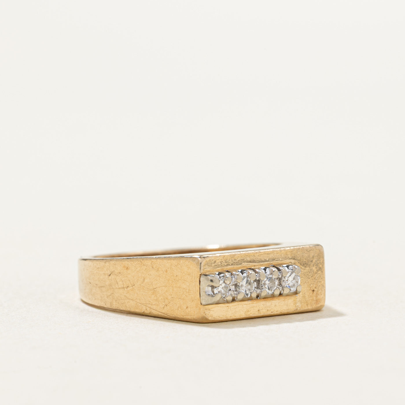 10K Four Stone Diamond Signet Ring | 0.06ctw | SZ 6.25