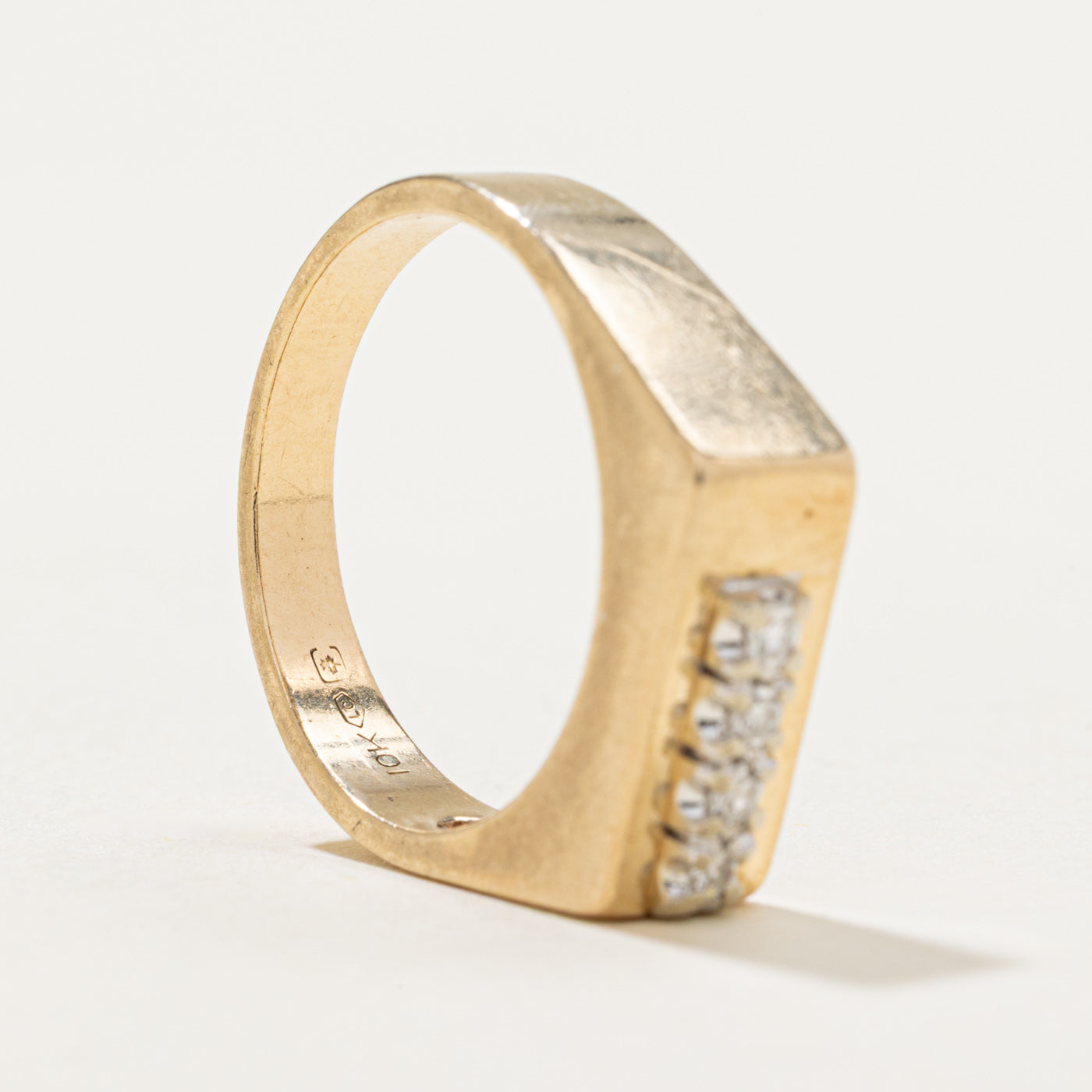 10K Four Stone Diamond Signet Ring | 0.06ctw | SZ 6.25