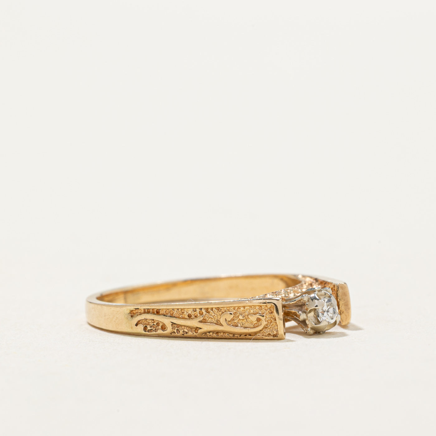 14K High Set Diamond Textured Ring | 0.025ct | SZ 5.25
