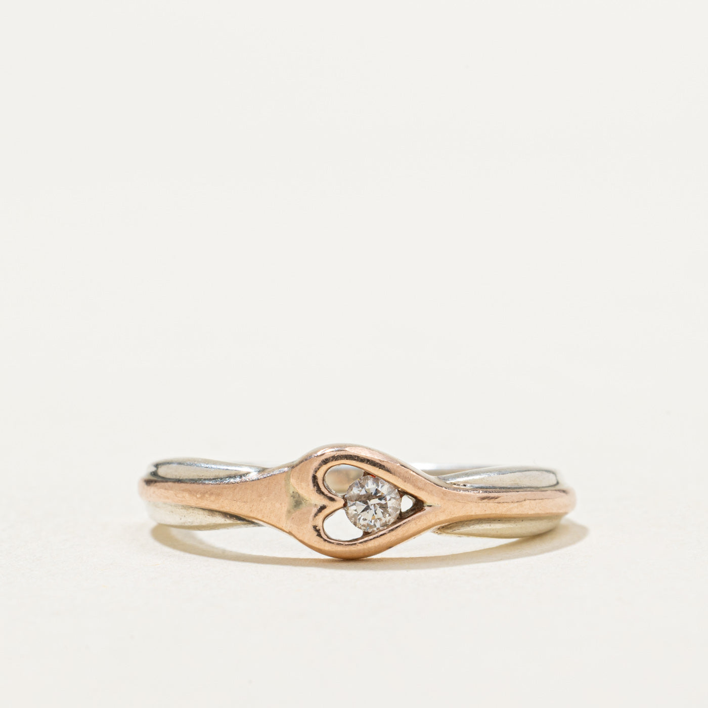 10K Two Tone Gold Diamond Open Heart Ring | 0.06ct | SZ 6.5