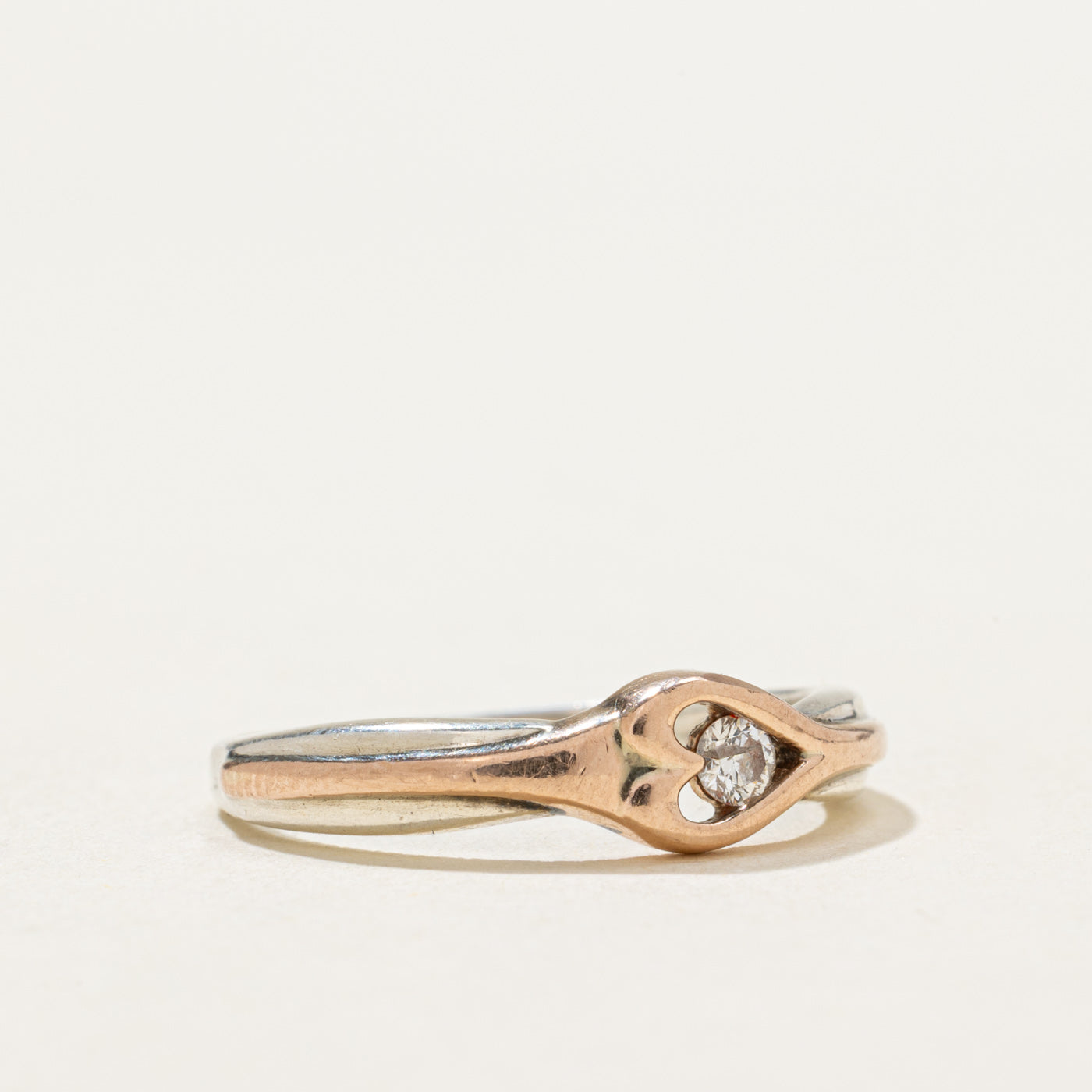 10K Two Tone Gold Diamond Open Heart Ring | 0.06ct | SZ 6.5