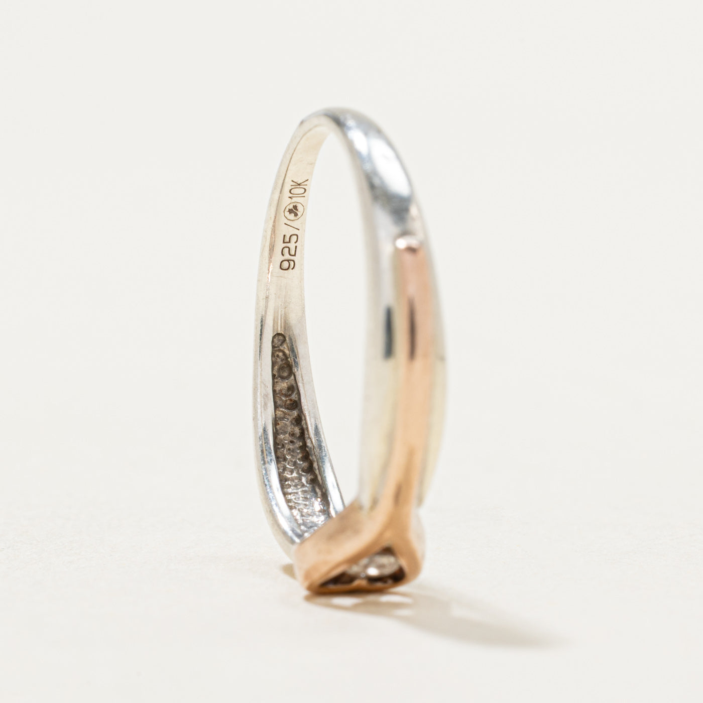 10K Two Tone Gold Diamond Open Heart Ring | 0.06ct | SZ 6.5