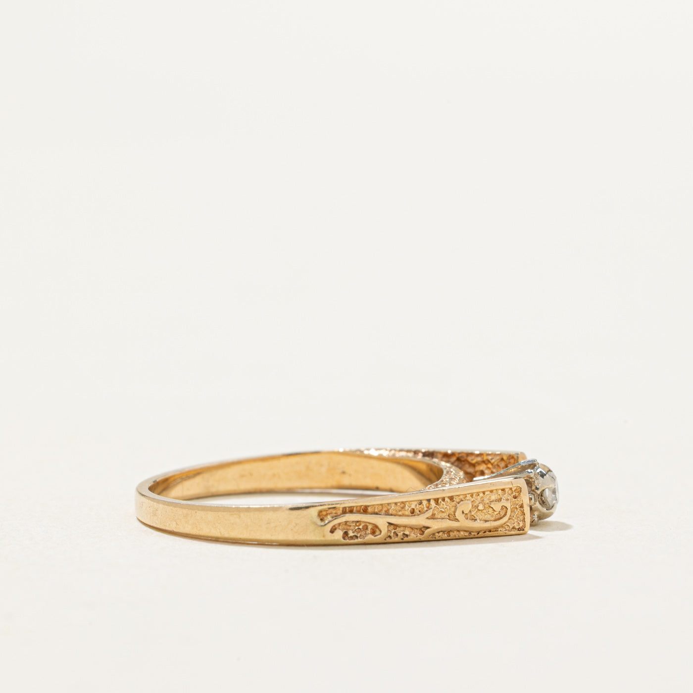 14K High Set Diamond Textured Ring | 0.025ct | SZ 5.25
