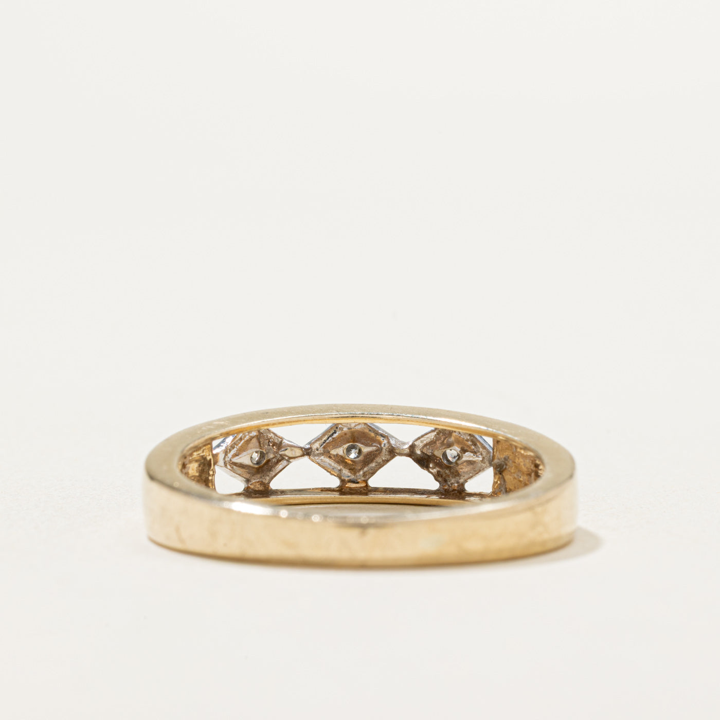 10K Three Stone Diamond Rhombus Open Work Ring | 0.05ctw | SZ 10.5