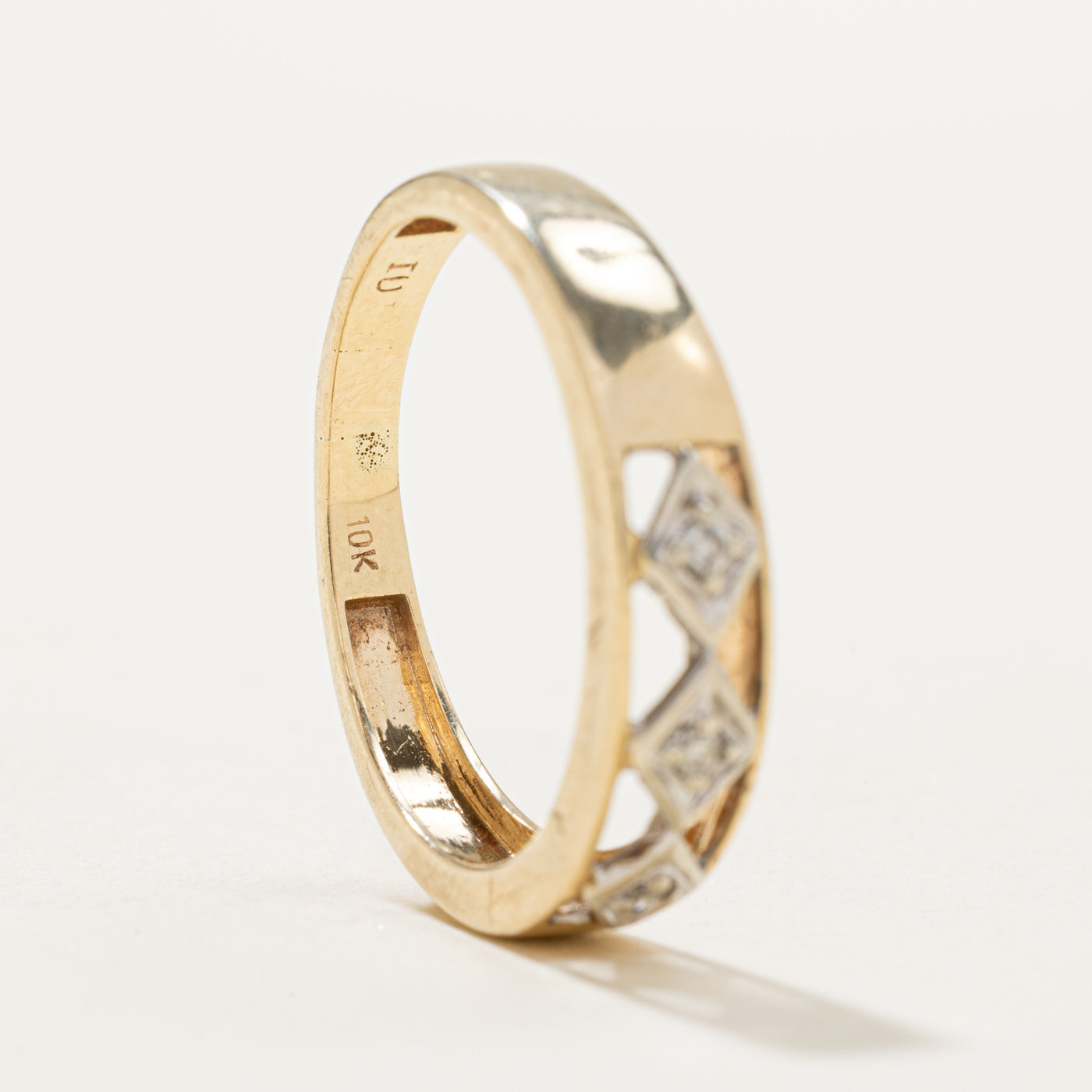 10K Three Stone Diamond Rhombus Open Work Ring | 0.05ctw | SZ 10.5