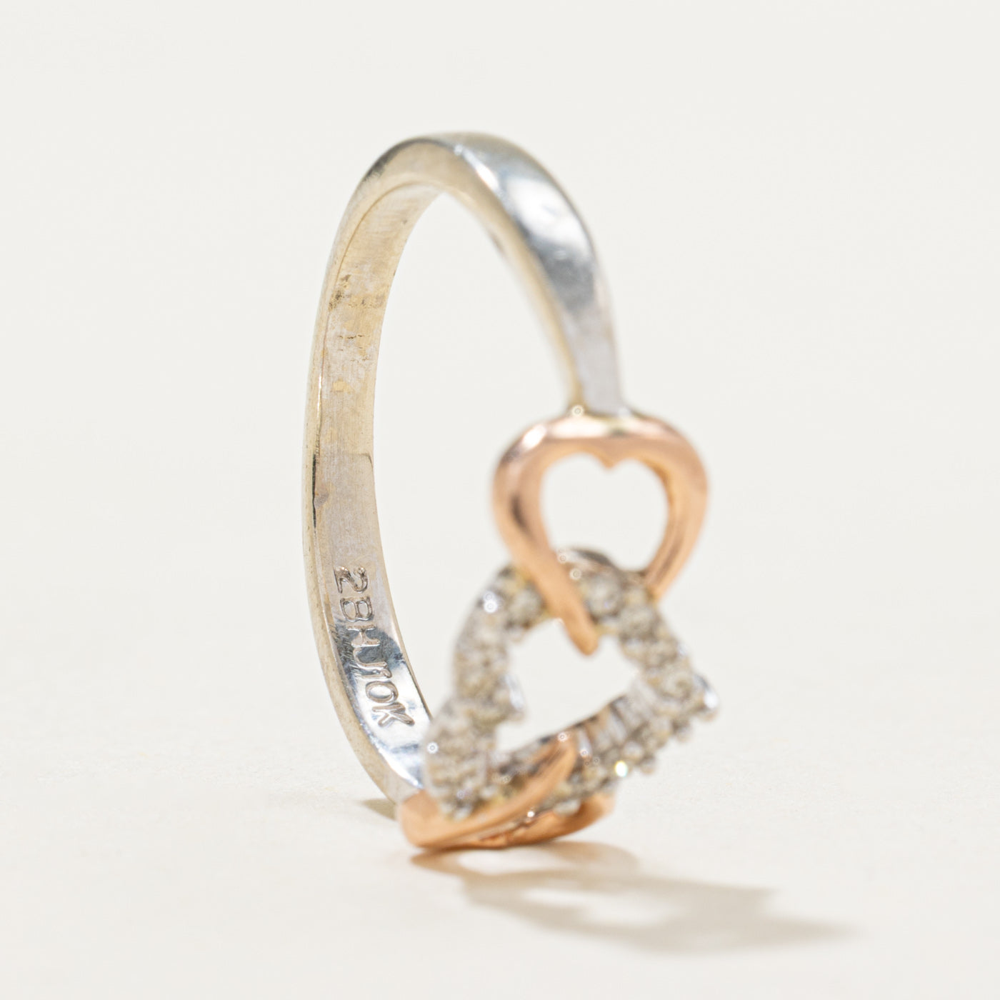 10K Two Tone Gold Diamond Triple Heart Ring | 0.05ctw | SZ 4.75