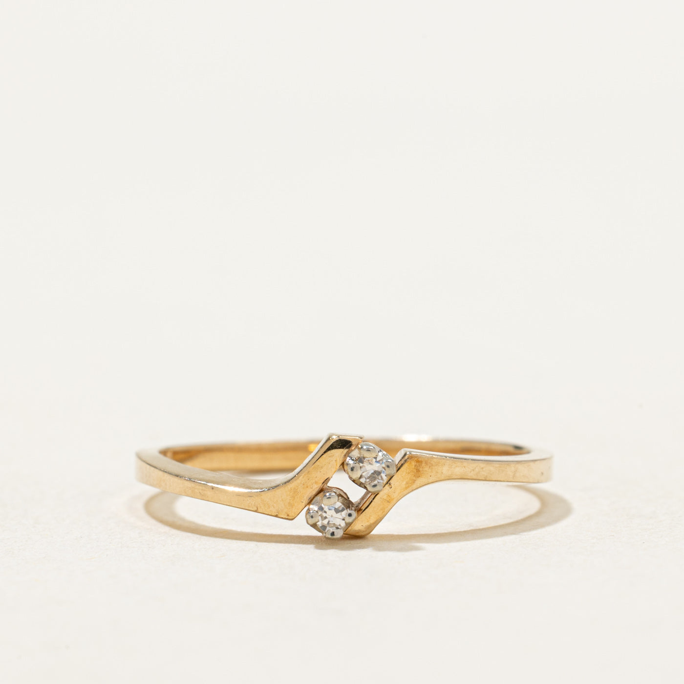 10K Two Stone Diamond Petite Bypass Ring | 0.01ctw | SZ 6.5