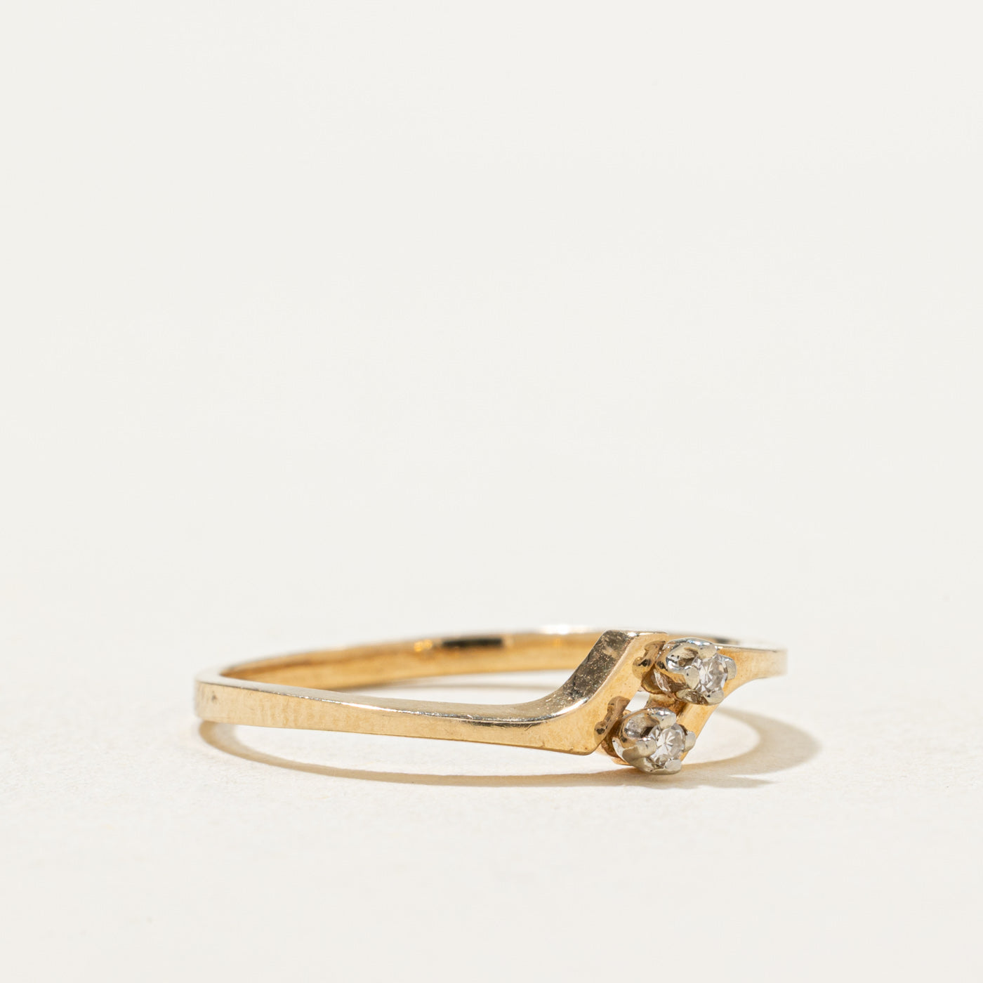 10K Two Stone Diamond Petite Bypass Ring | 0.01ctw | SZ 6.5