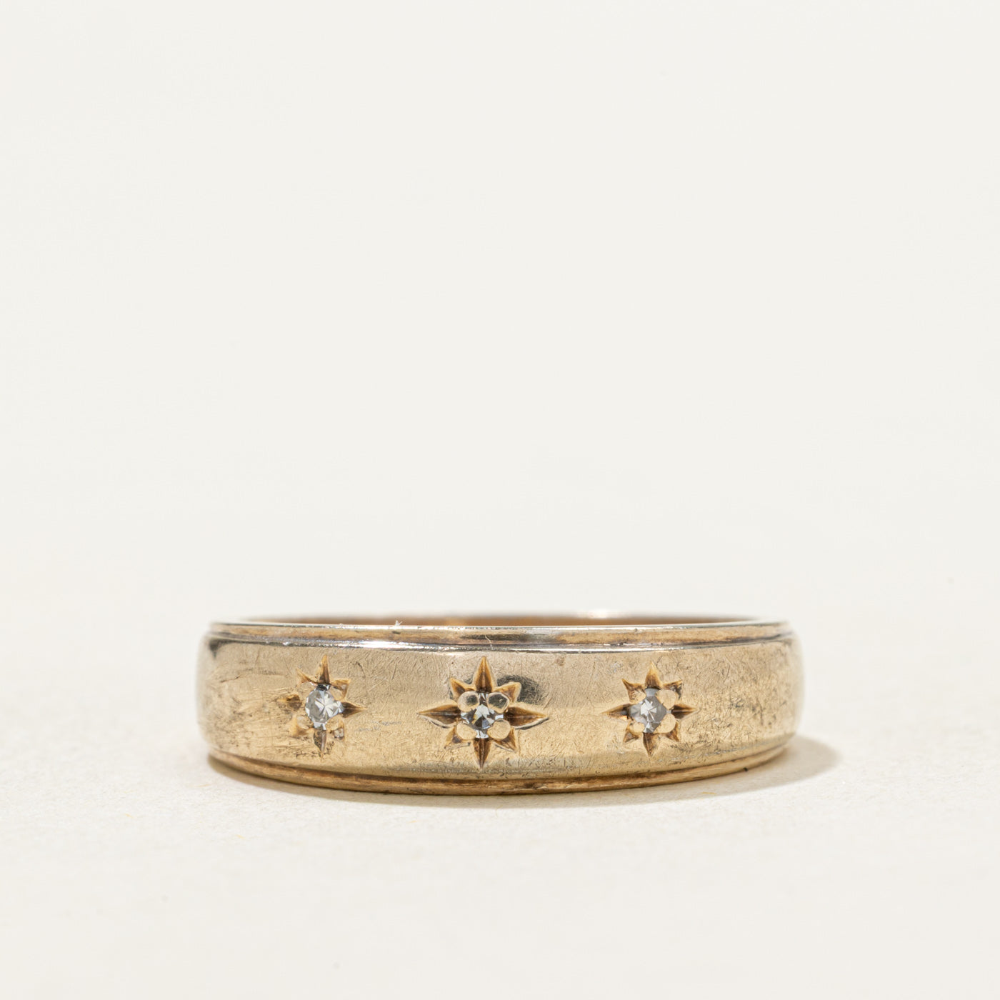 Canadian 10k Three Stone Star Set Diamond Ring SZ