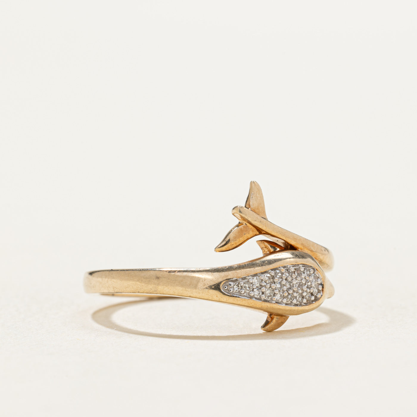 10K Diamond Dolphin Bypass Ring | 0.02ctw | SZ 7