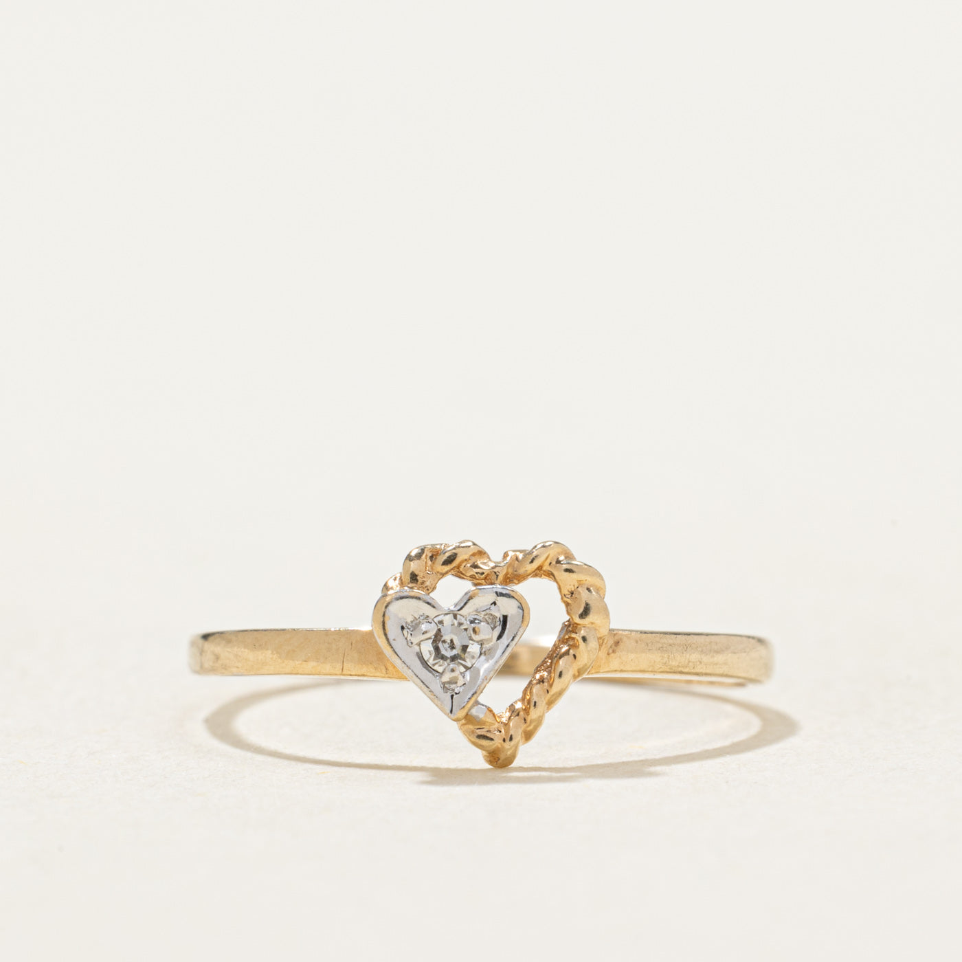 10K Two Tone Gold Diamond Open Heart Ring | 0.02ct | SZ 5.25