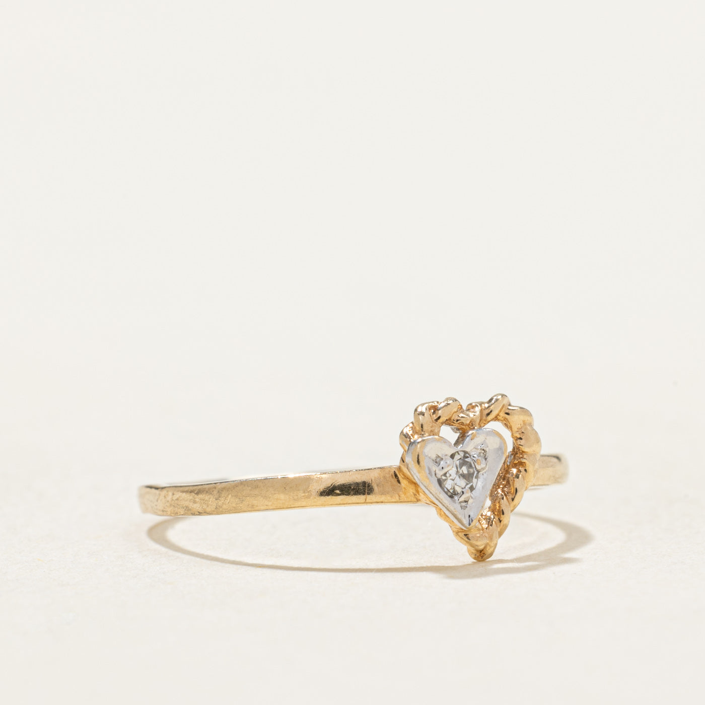 10K Two Tone Gold Diamond Open Heart Ring | 0.02ct | SZ 5.25