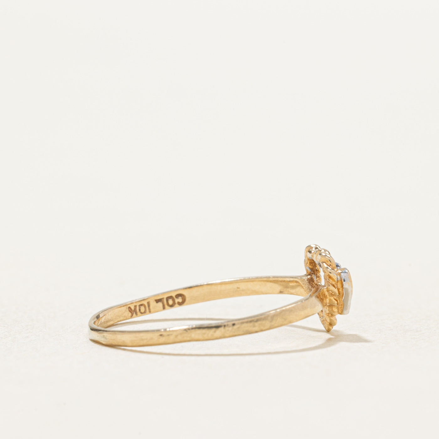 10K Two Tone Gold Diamond Open Heart Ring | 0.02ct | SZ 5.25