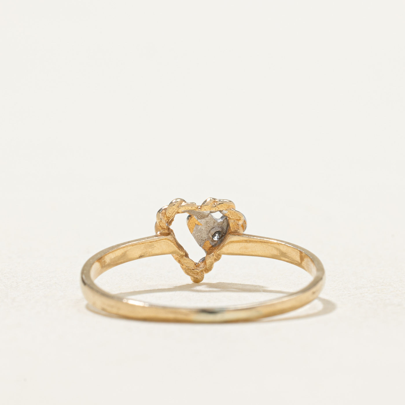 10K Two Tone Gold Diamond Open Heart Ring | 0.02ct | SZ 5.25