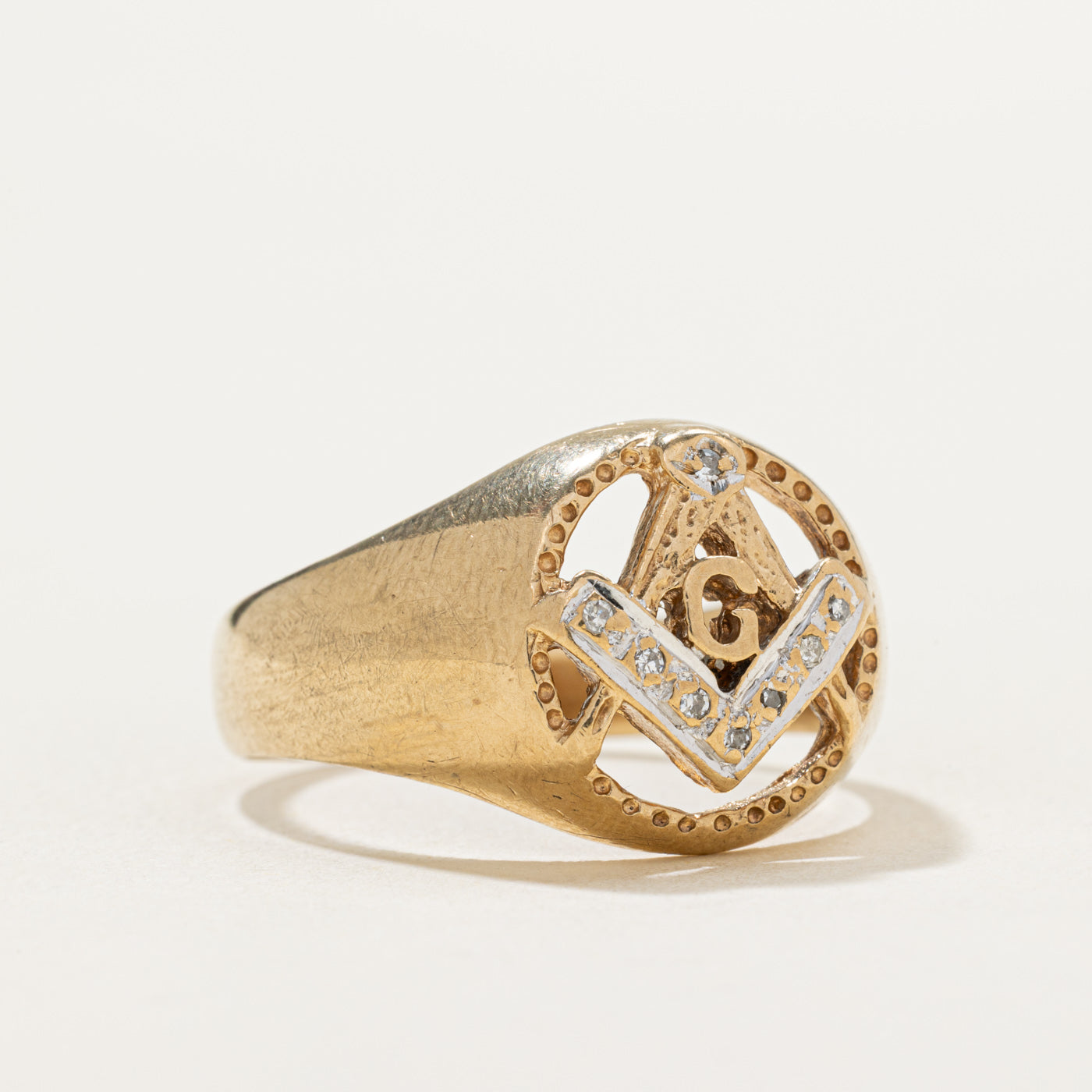 9K 1989 Diamond Free Masons Ring | 0.03ctw | SZ 12.5