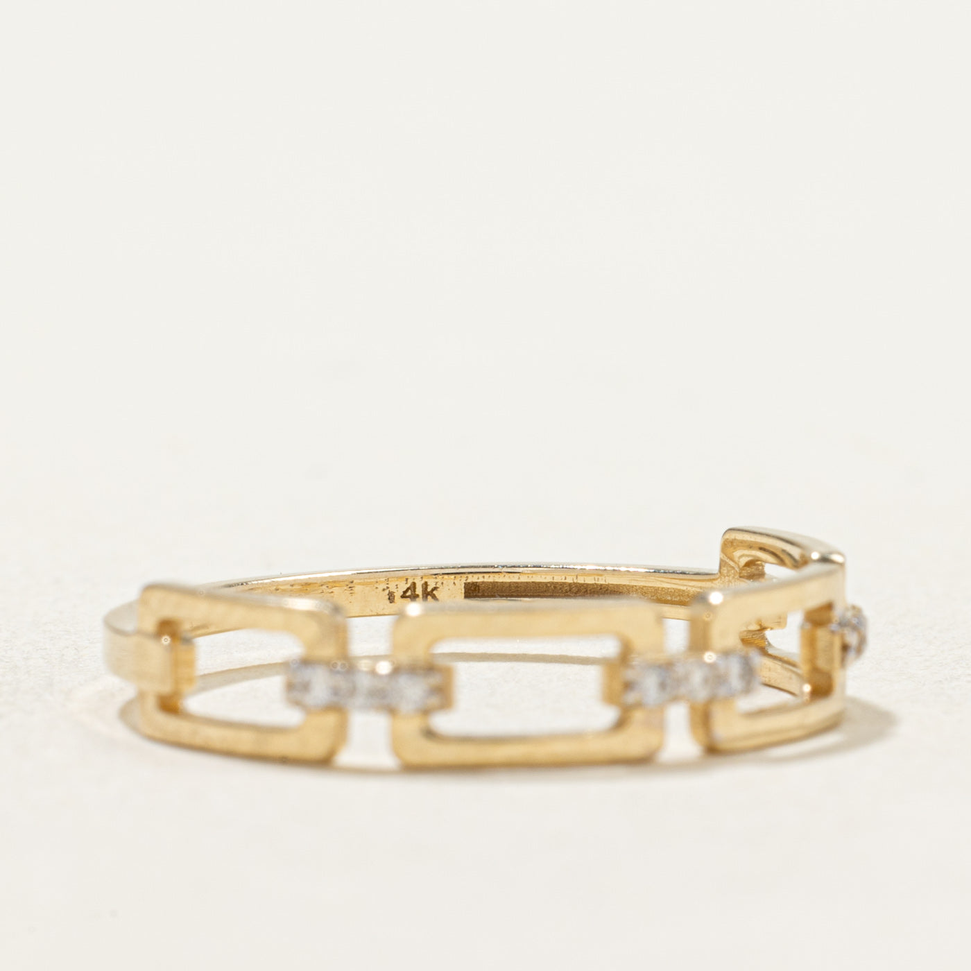 14K Diamond Open Rectangular Chain Ring | 0.03ctw | SZ 7