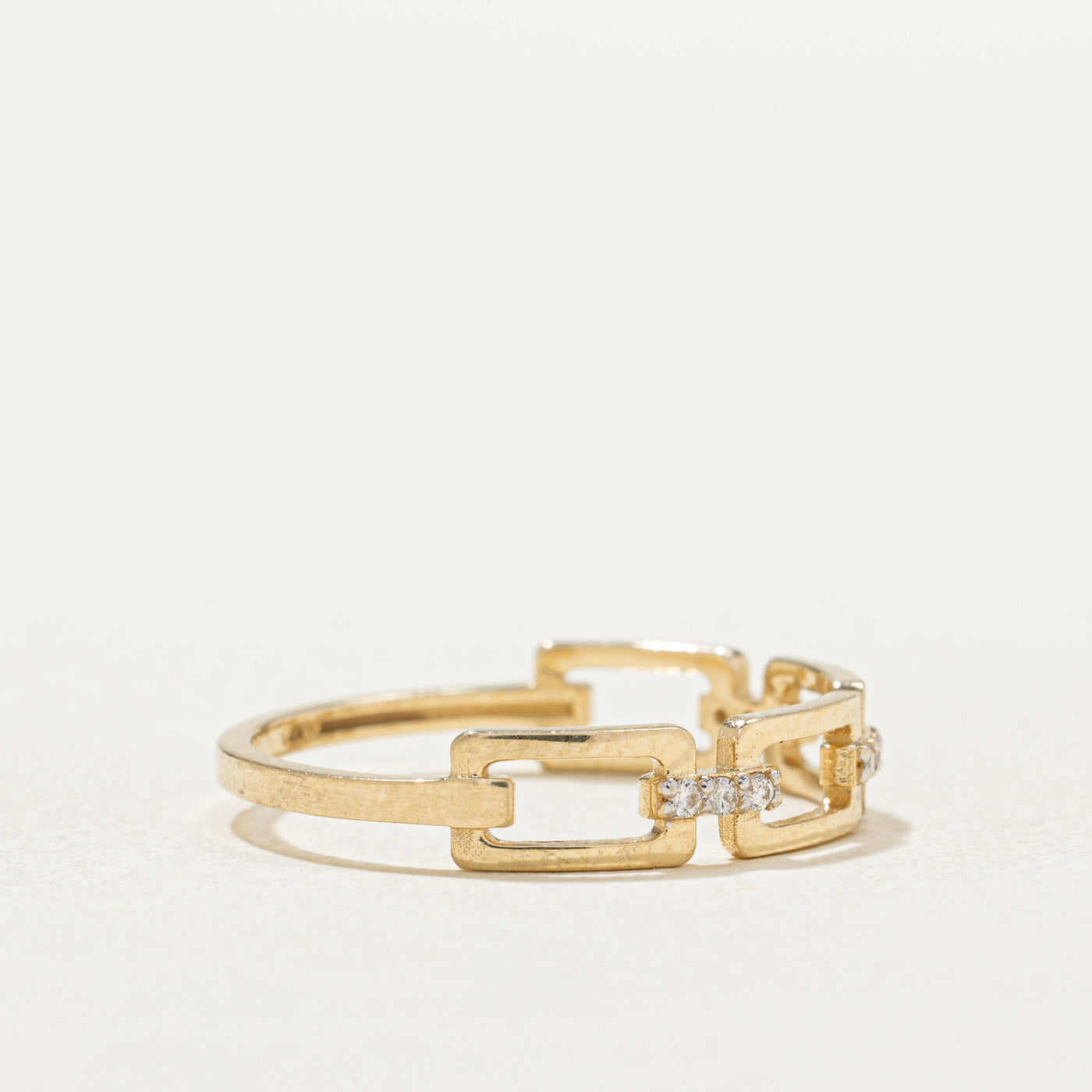 14K Diamond Open Rectangular Chain Ring | 0.03ctw | SZ 7