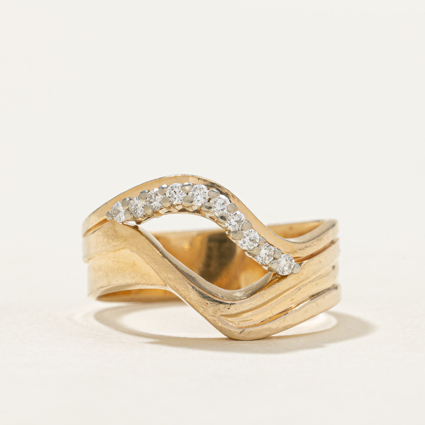 14K Diamond Waterfall Grooved Open Ring | 0.15ctw | SZ 6.75