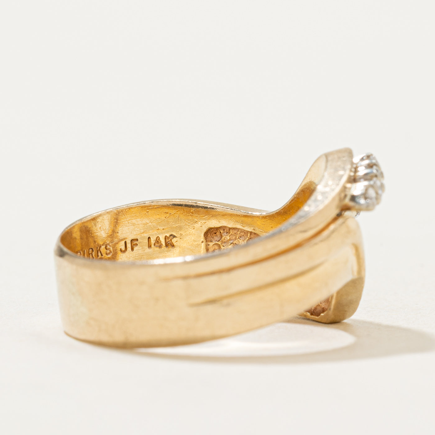 14K Diamond Waterfall Grooved Open Ring | 0.15ctw | SZ 6.75