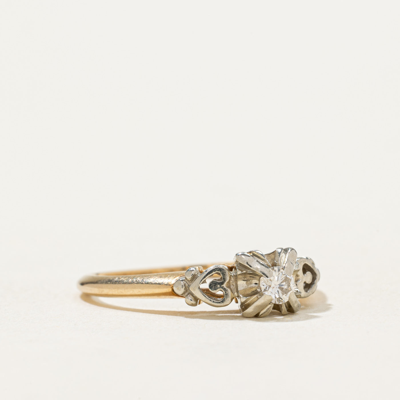 14K Two Tone Gold Diamond Heart Ring | 0.09ct | SZ 6