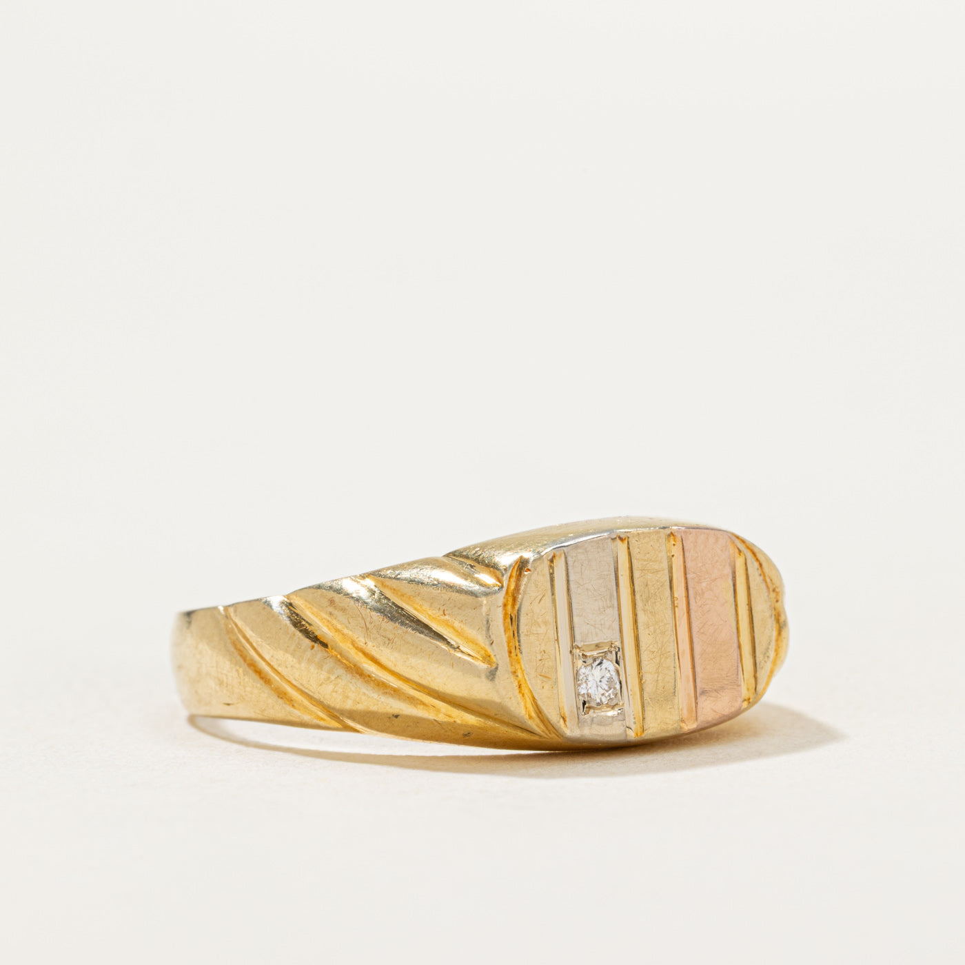 18K Diamond Croissant Signet Ring | 0.02ct | SZ 10.75
