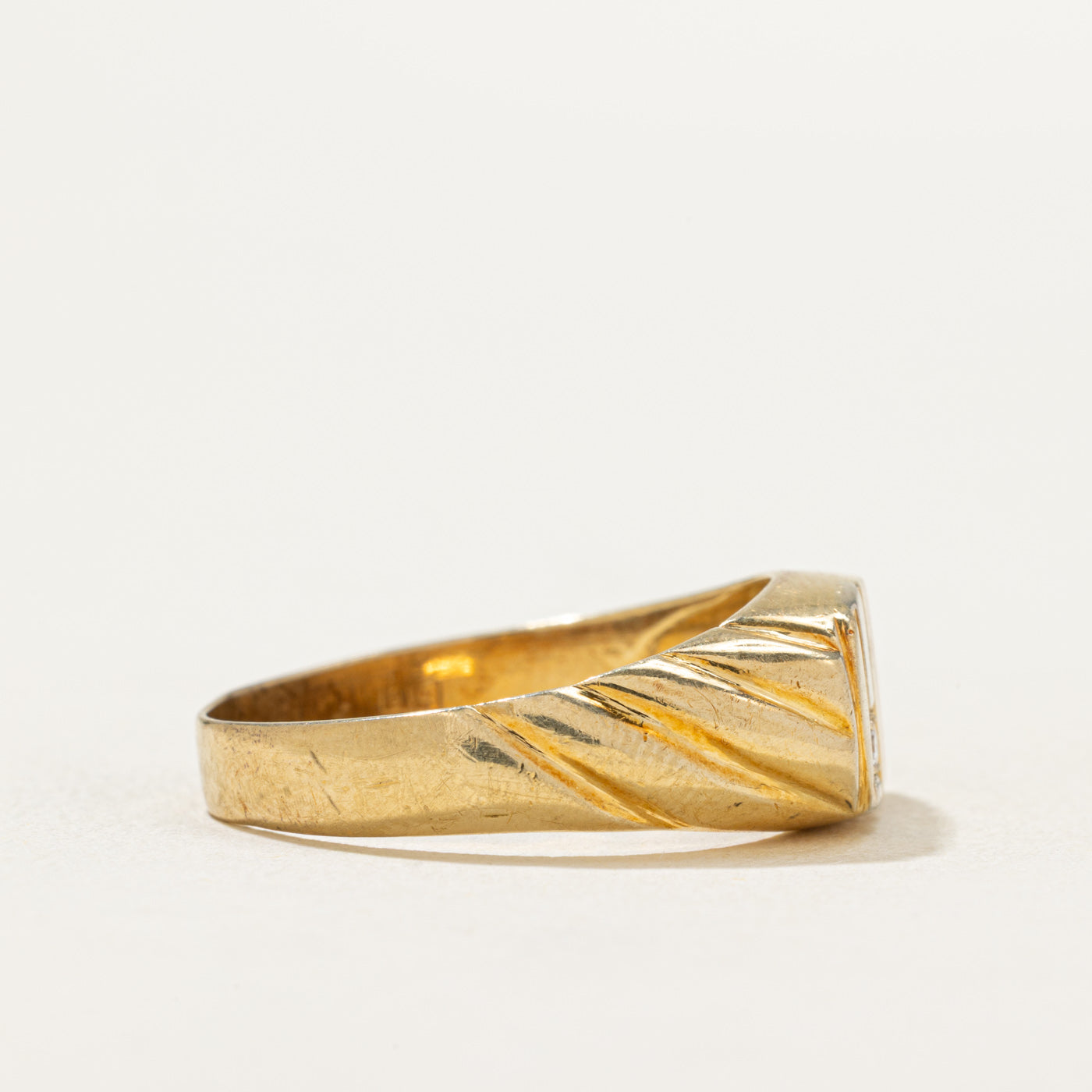 18K Diamond Croissant Signet Ring | 0.02ct | SZ 10.75