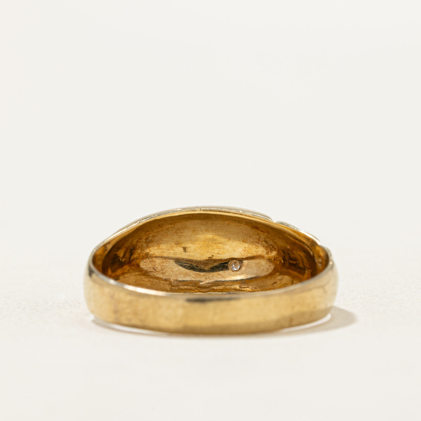 18K Diamond Croissant Signet Ring | 0.02ct | SZ 10.75