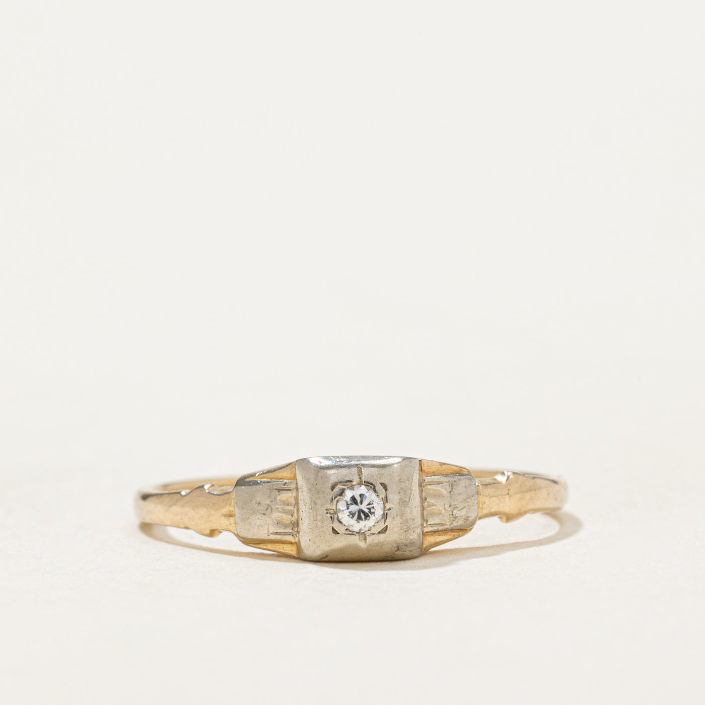 14K Two Tone Gold Diamond Petite Ring | 0.03ct | SZ 6.75
