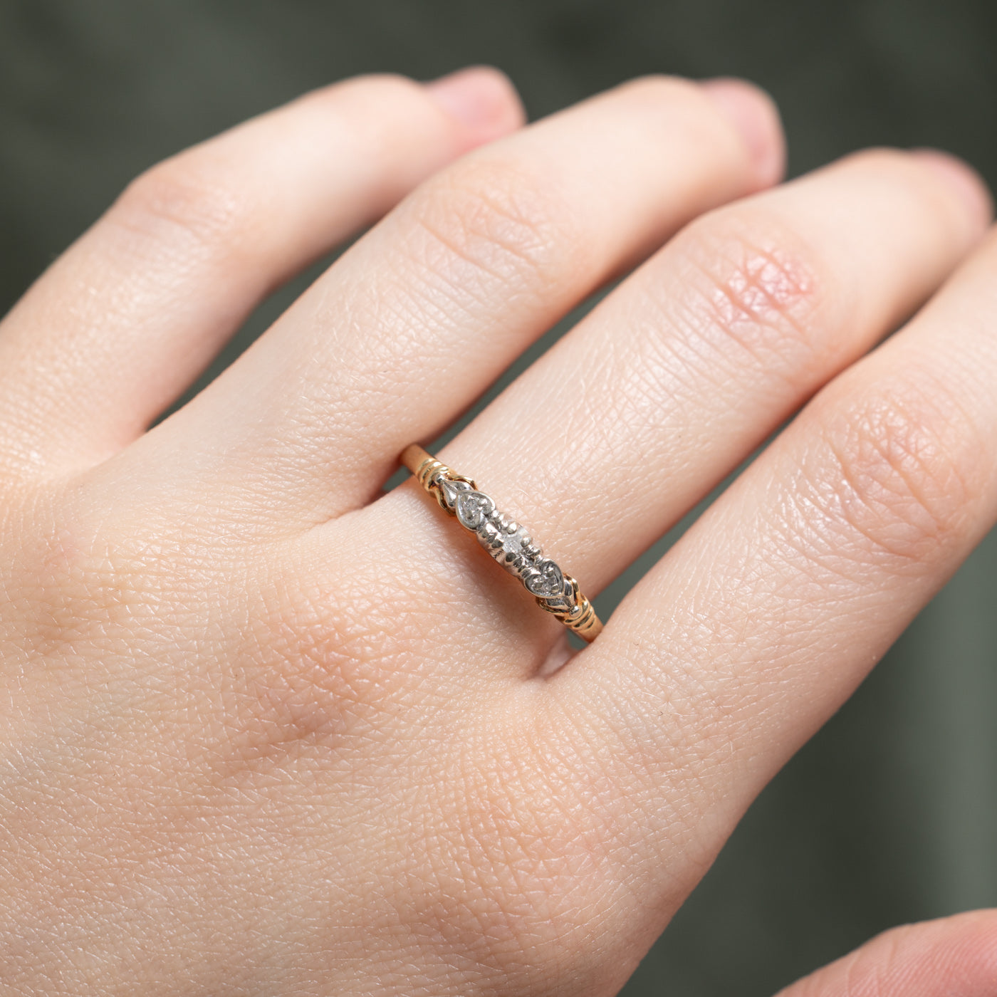 10K Two Tone Diamond Heart Ring | 0.05ctw | SZ 9.25