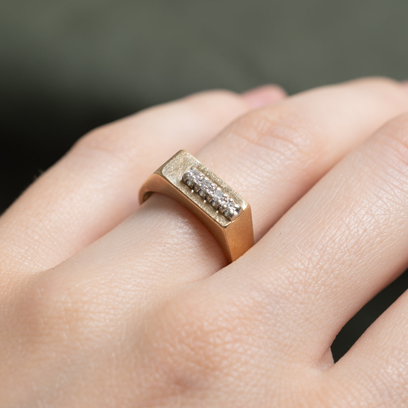 10K Four Stone Diamond Signet Ring | 0.06ctw | SZ 6.25