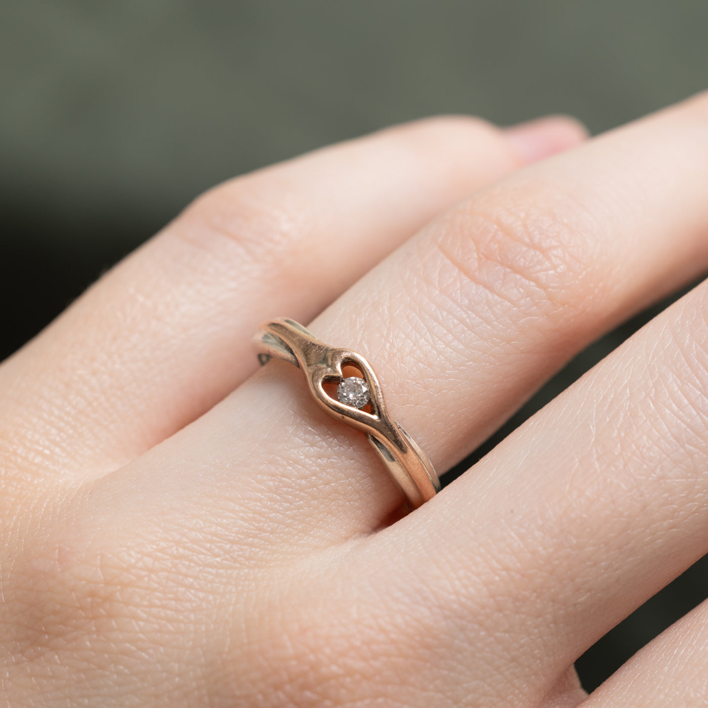 10K Two Tone Gold Diamond Open Heart Ring | 0.06ct | SZ 6.5