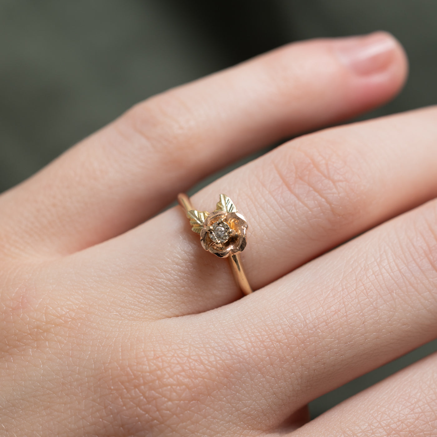 10K Two Tone Gold Diamond Rose Ring | 0.01ct | SZ 4.5