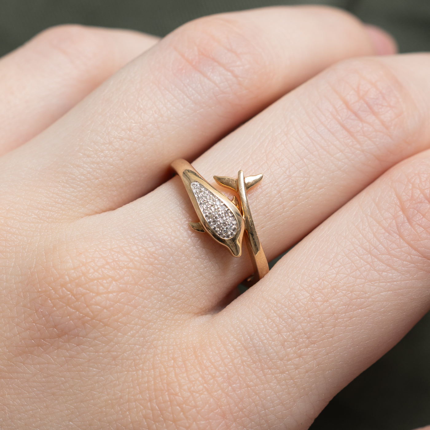 10K Diamond Dolphin Bypass Ring | 0.02ctw | SZ 7