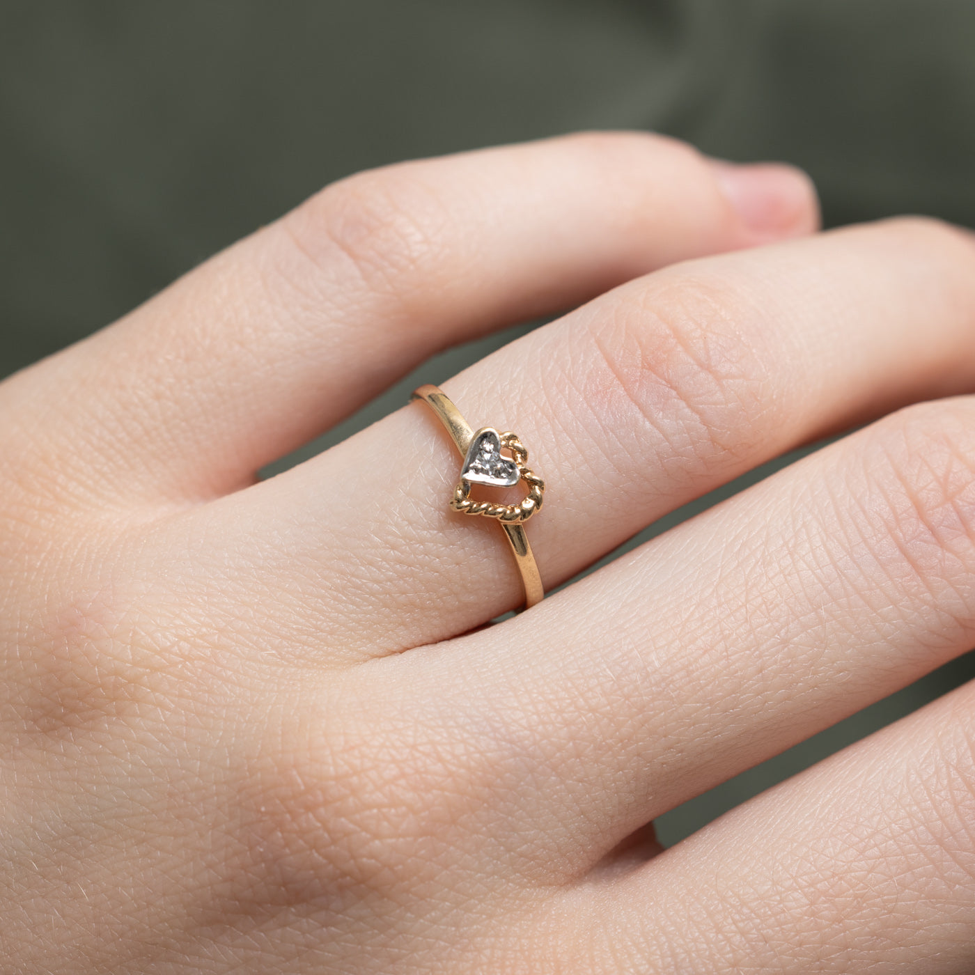 10K Two Tone Gold Diamond Open Heart Ring | 0.02ct | SZ 5.25