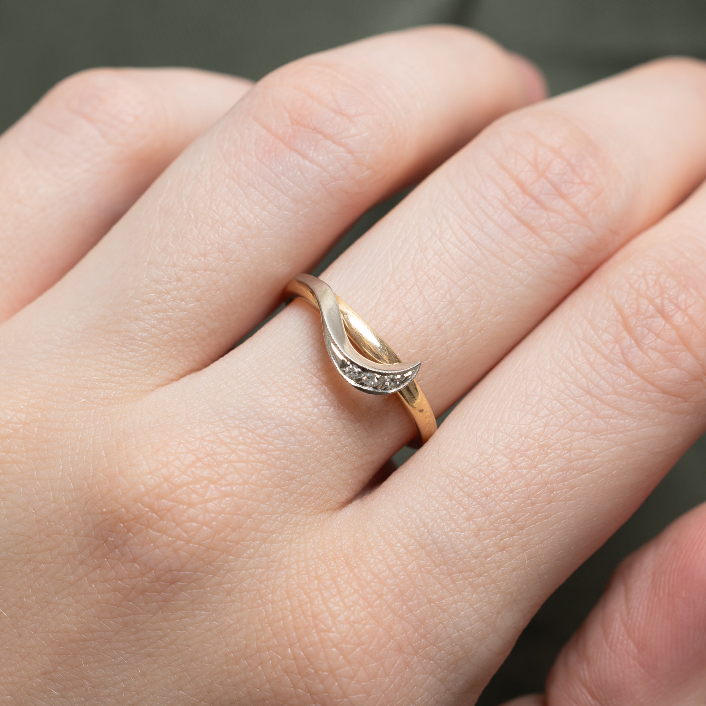 Two Tone Gold Diamond Crescent Ring | 0.02ctw | SZ 6.5