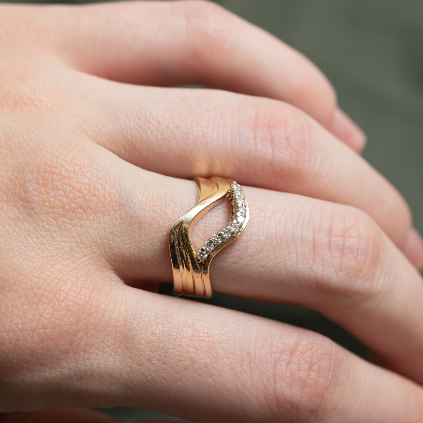 14K Diamond Waterfall Grooved Open Ring | 0.15ctw | SZ 6.75