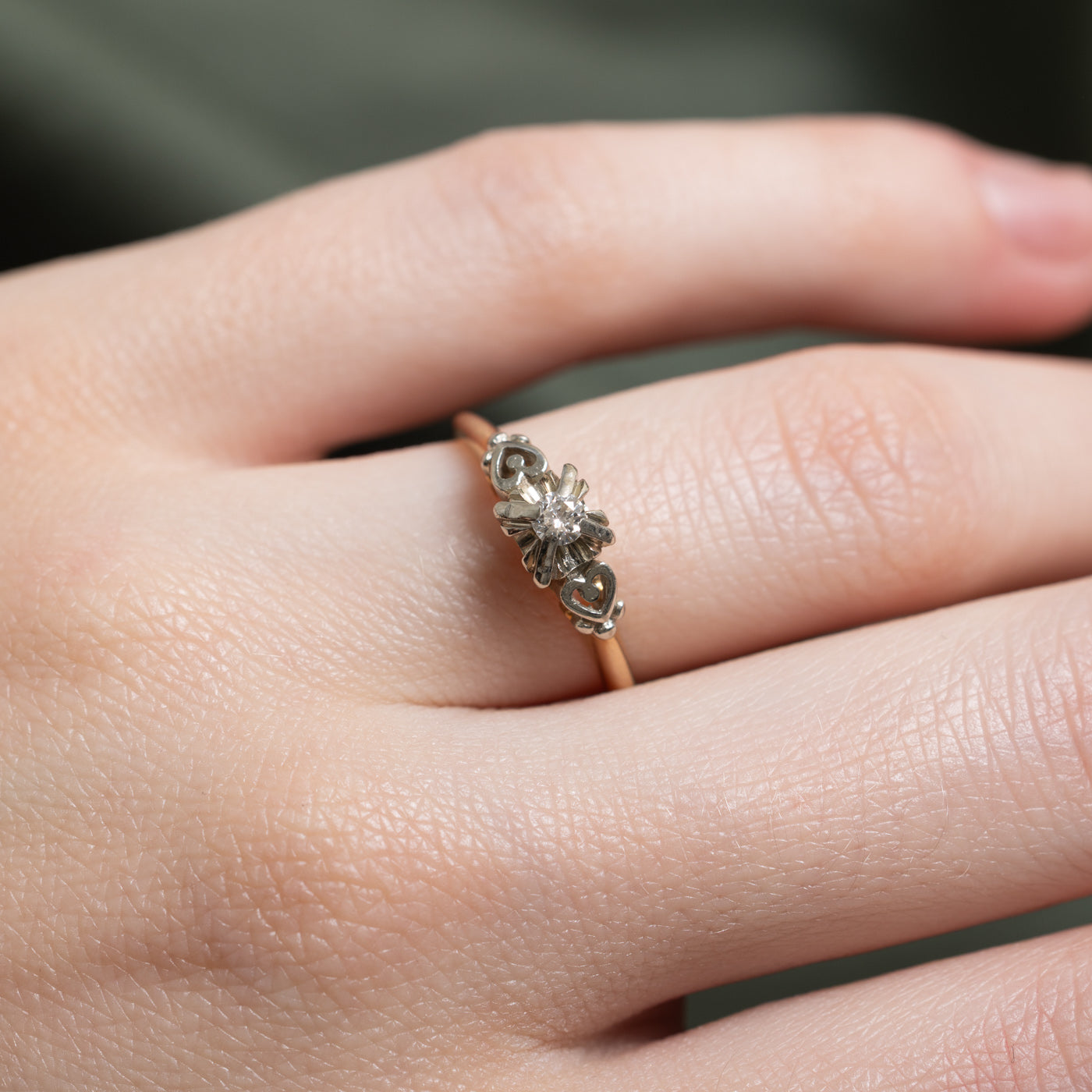 14K Two Tone Gold Diamond Heart Ring | 0.09ct | SZ 6