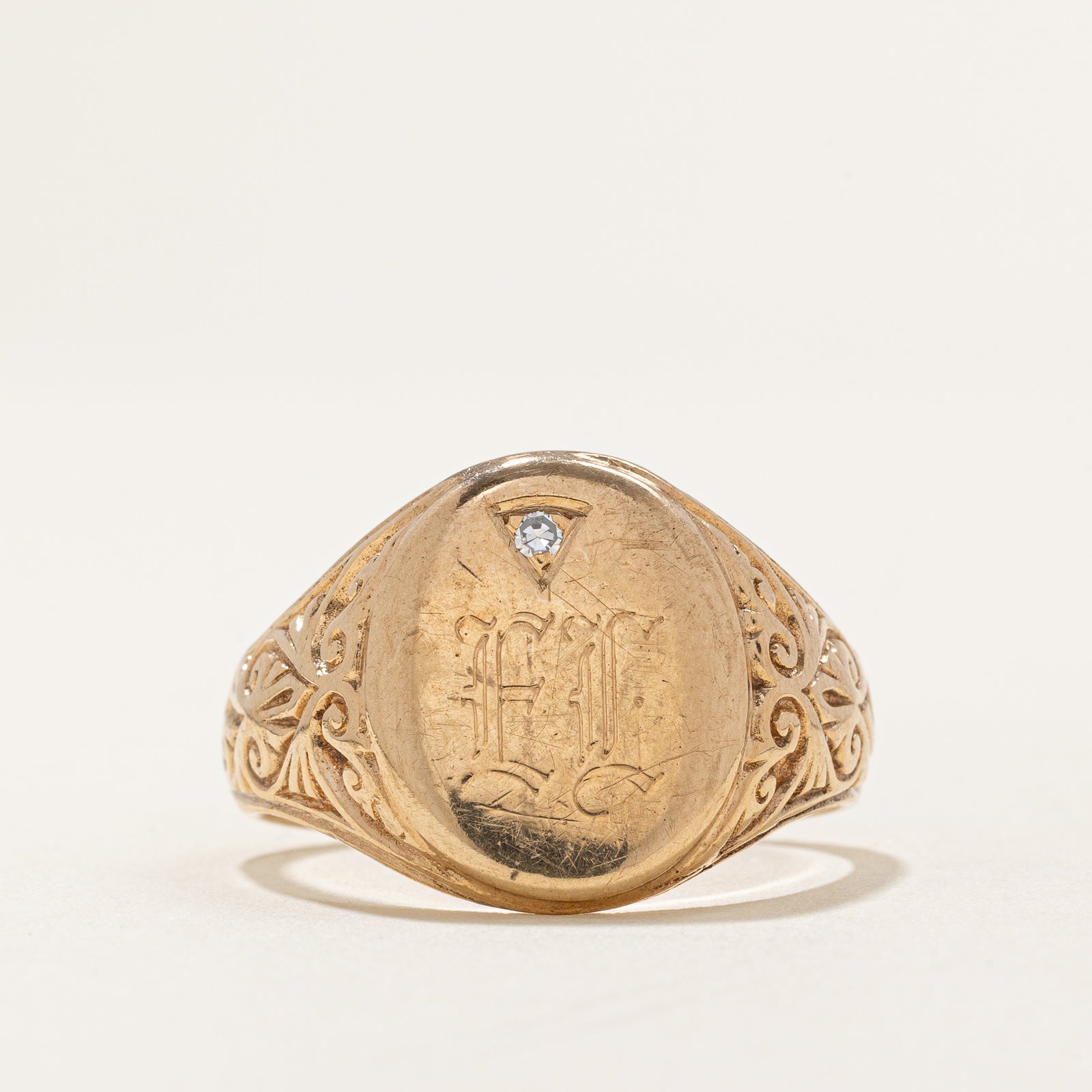 Diamond 'EL' Signet Ring | 0.009ct | SZ 11