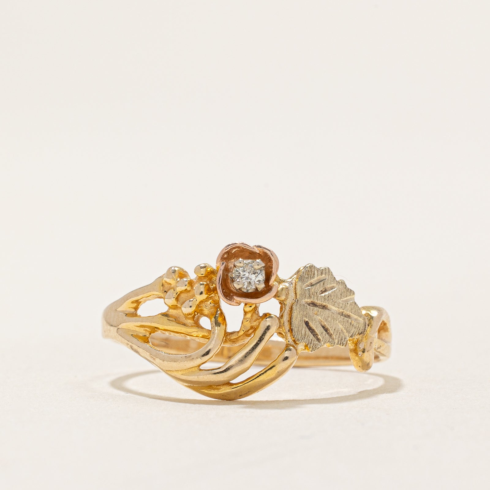 Bague florale en diamant unique | 0,02 ct | Taille 7