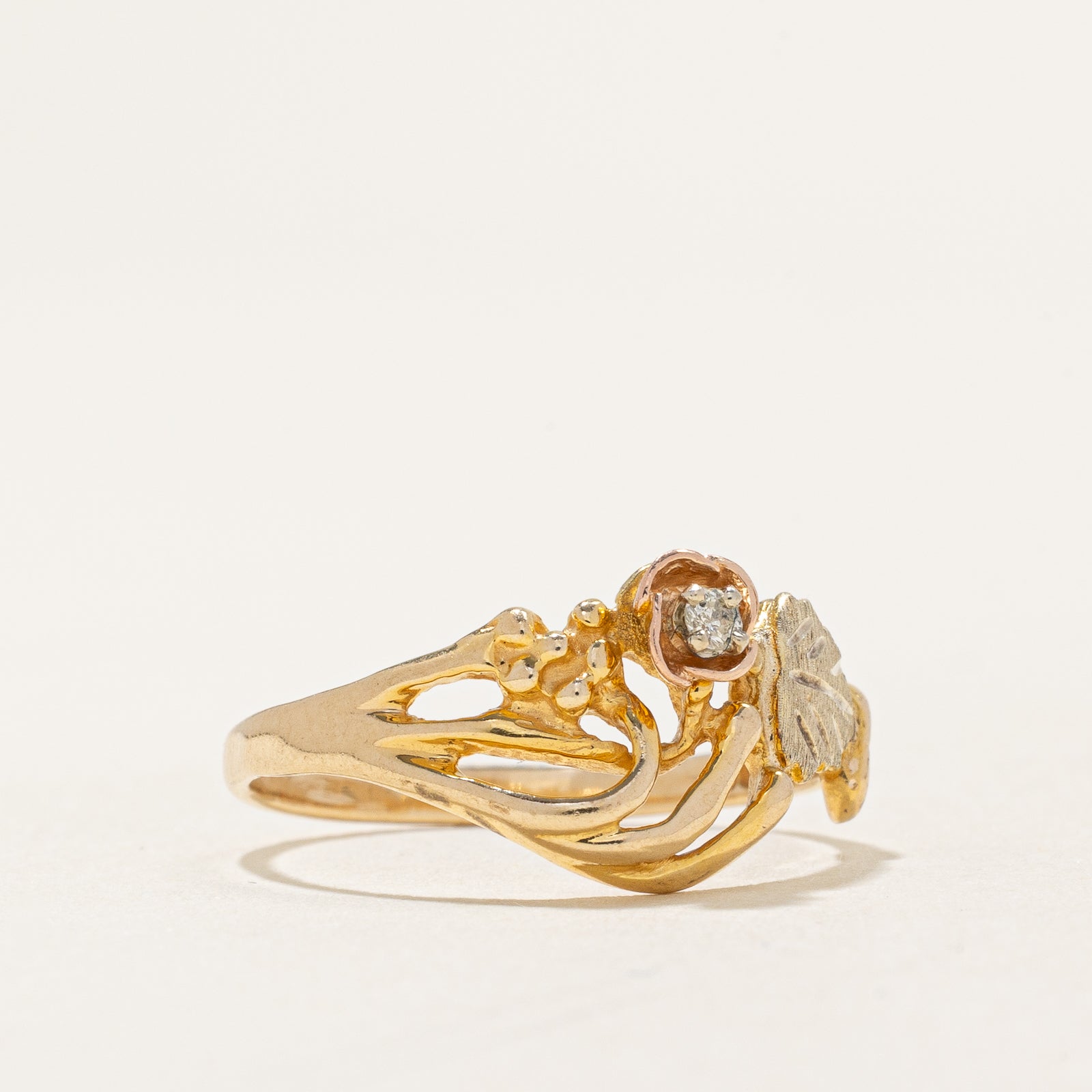 Bague florale en diamant unique | 0,02 ct | Taille 7