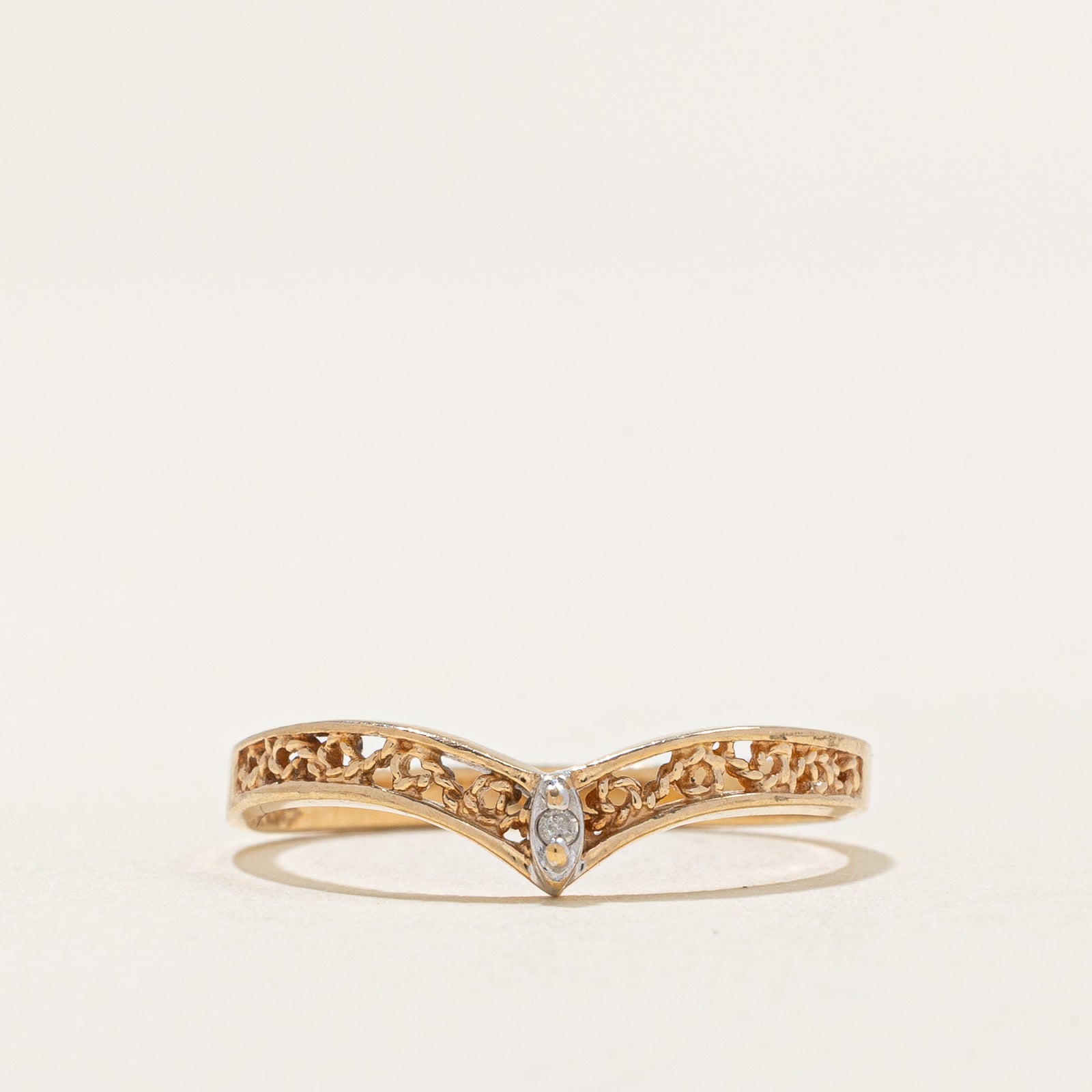 Single Stone Diamond Chevron Ring | 0.004ct | SZ 6.25