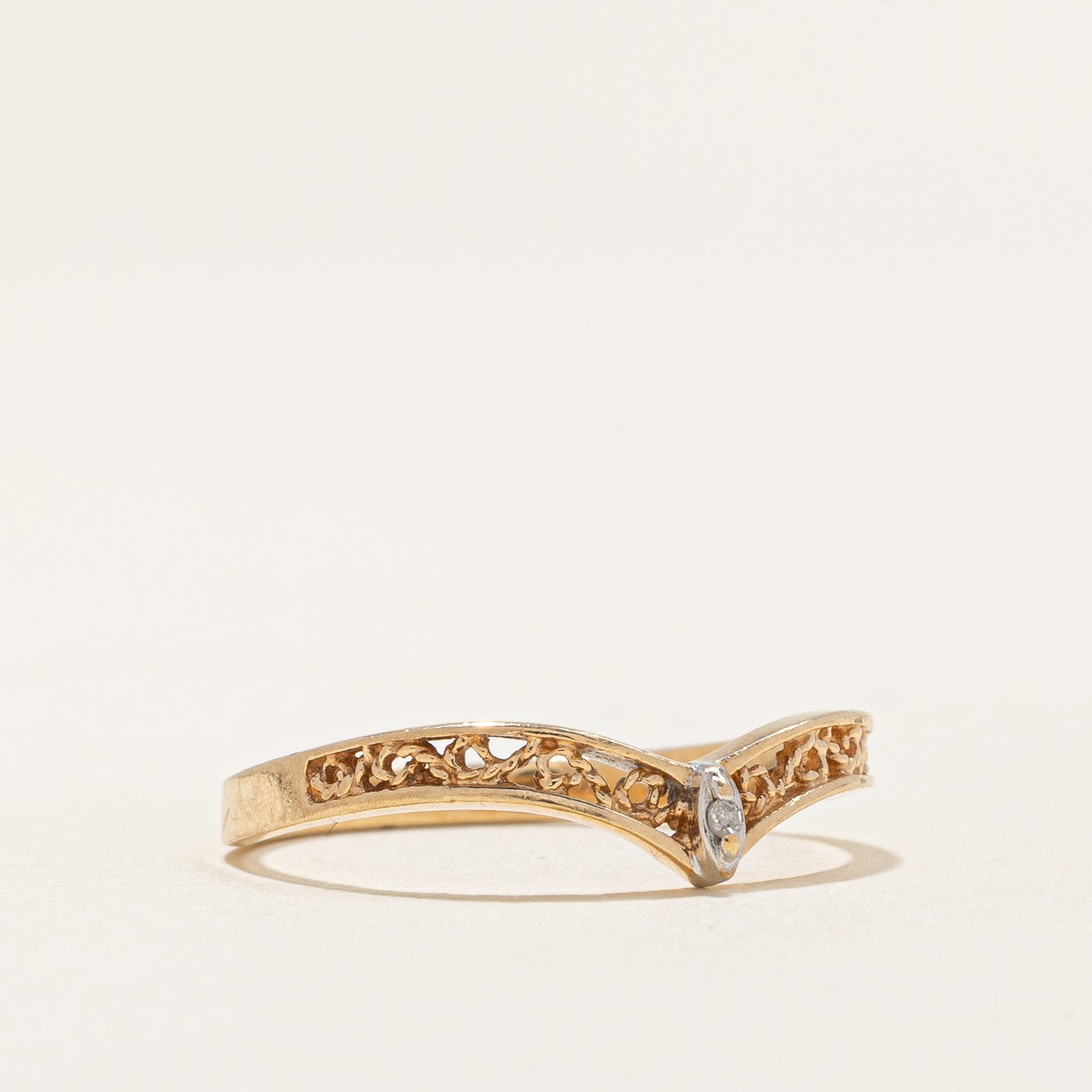 Single Stone Diamond Chevron Ring | 0.004ct | SZ 6.25