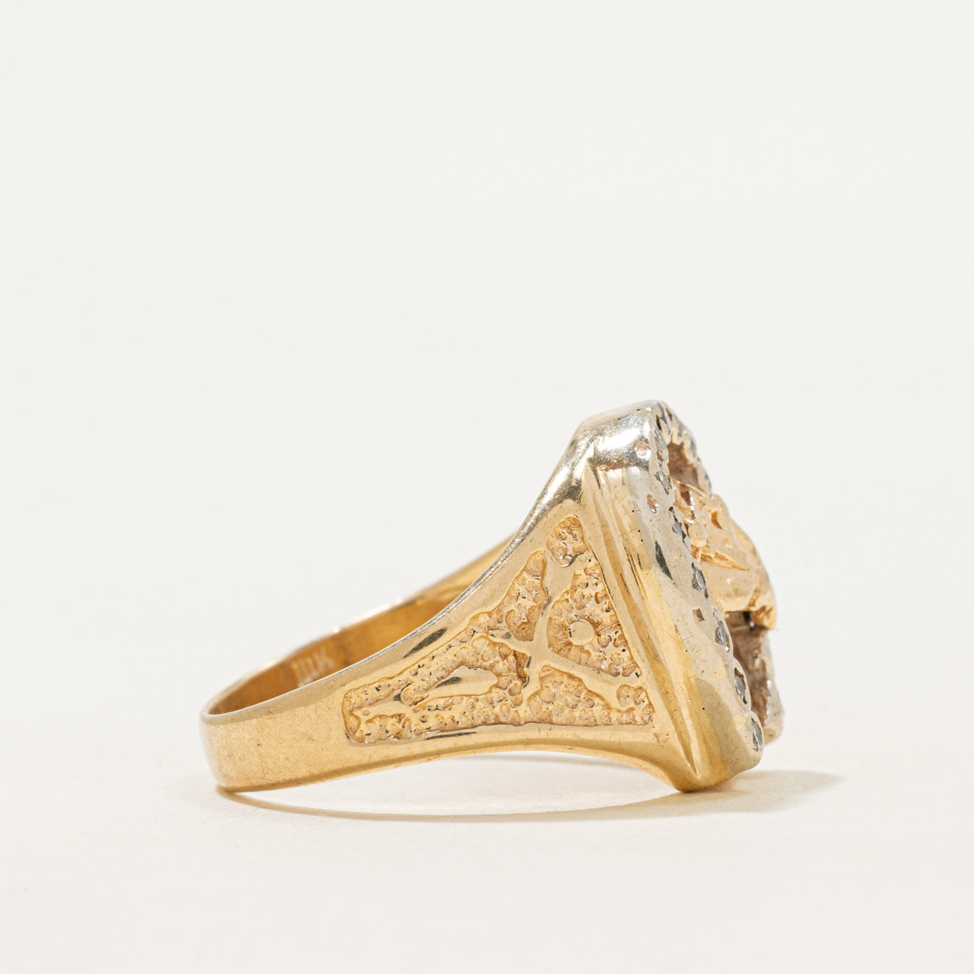 Two-Tone Diamond Engraved Horseshoe Ring | SZ 6.5