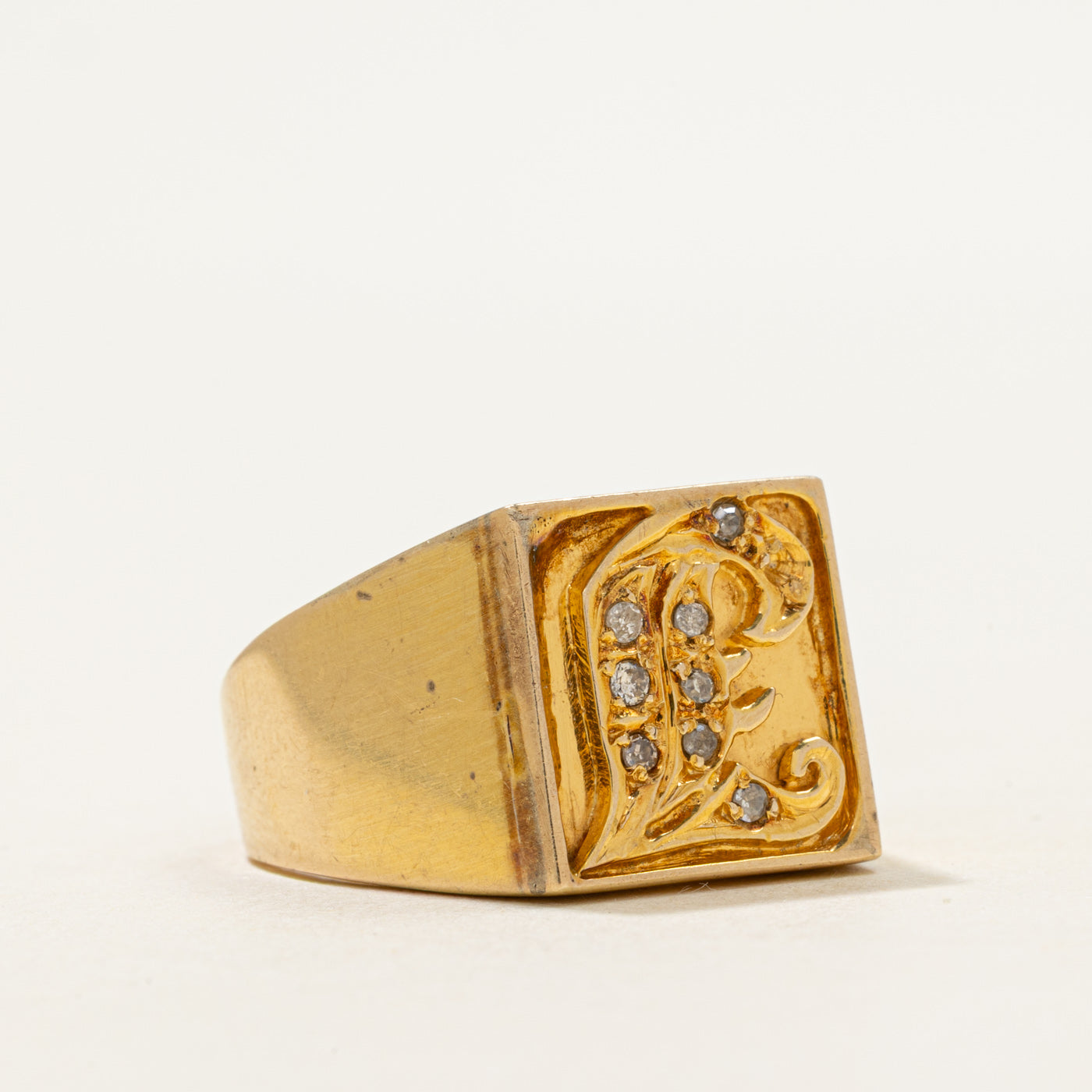 Diamond "L" Initial Chunky Signet Ring | SZ 7.75