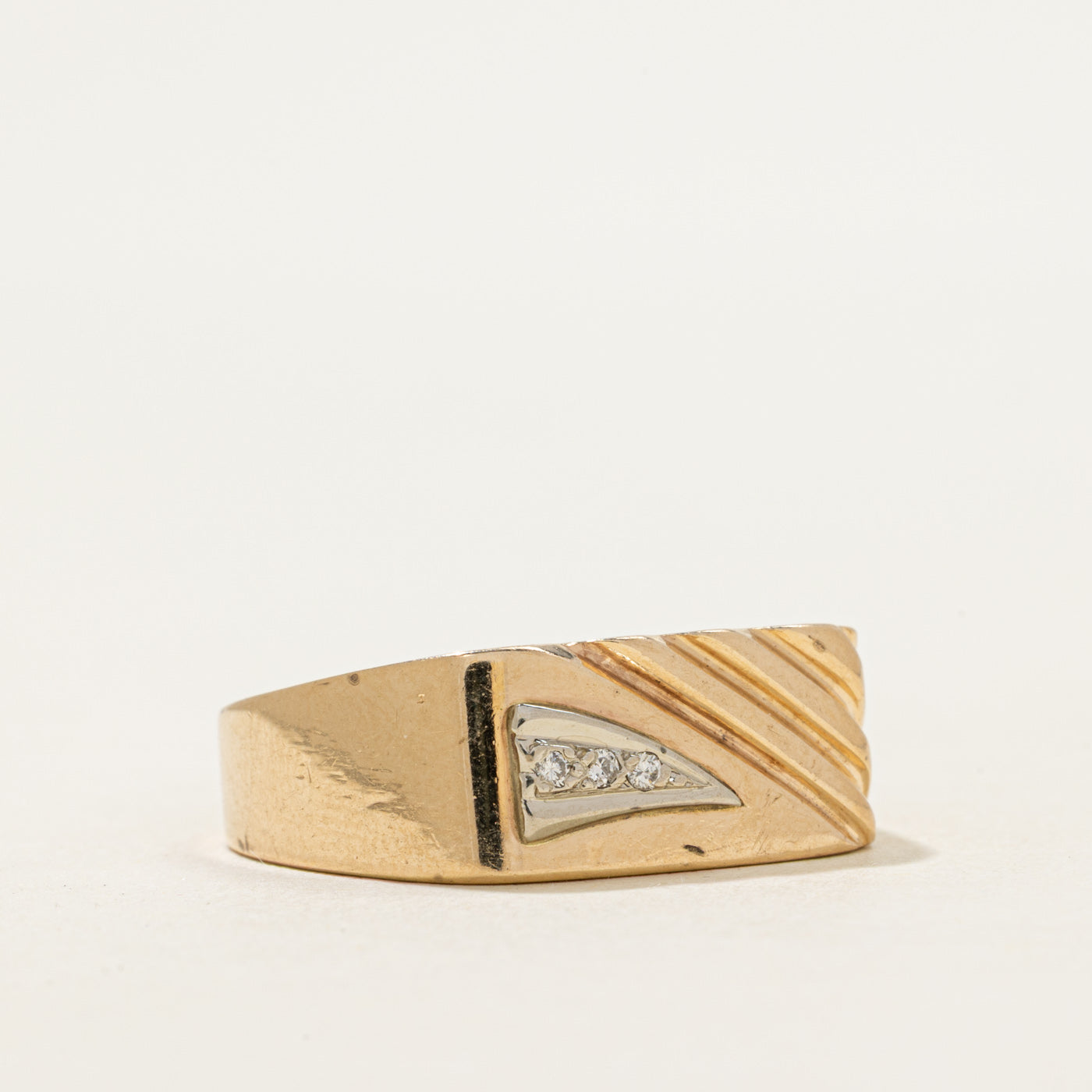 Diamond Grooved Signet Ring | SZ 10